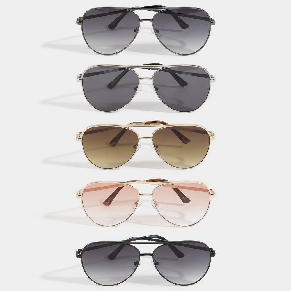 Metal Frame Aviator Gradient Lens Sunglasses: ASSORTED