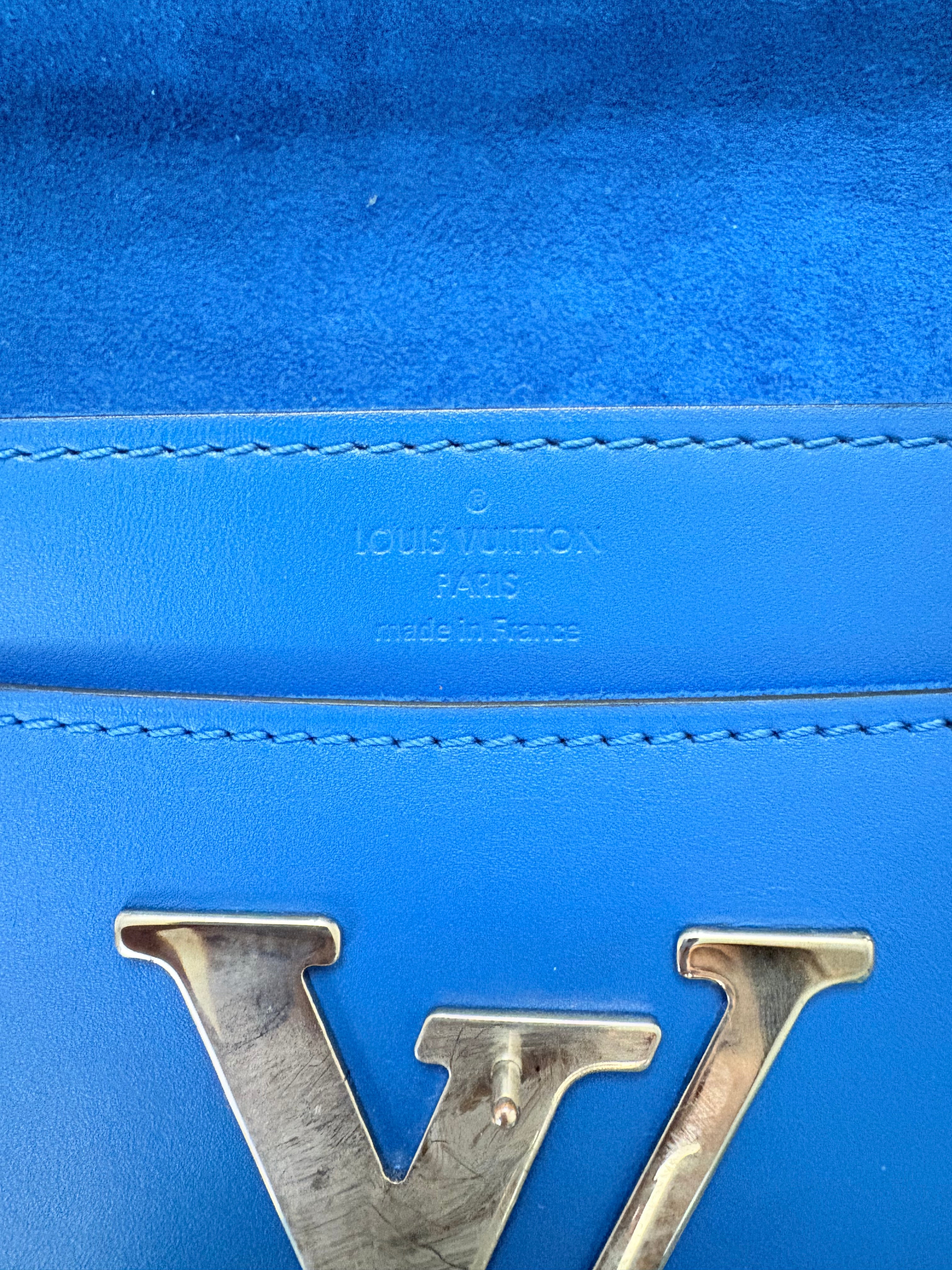 Louise Vuitton Blue Leather Small Bag with Metal Strap