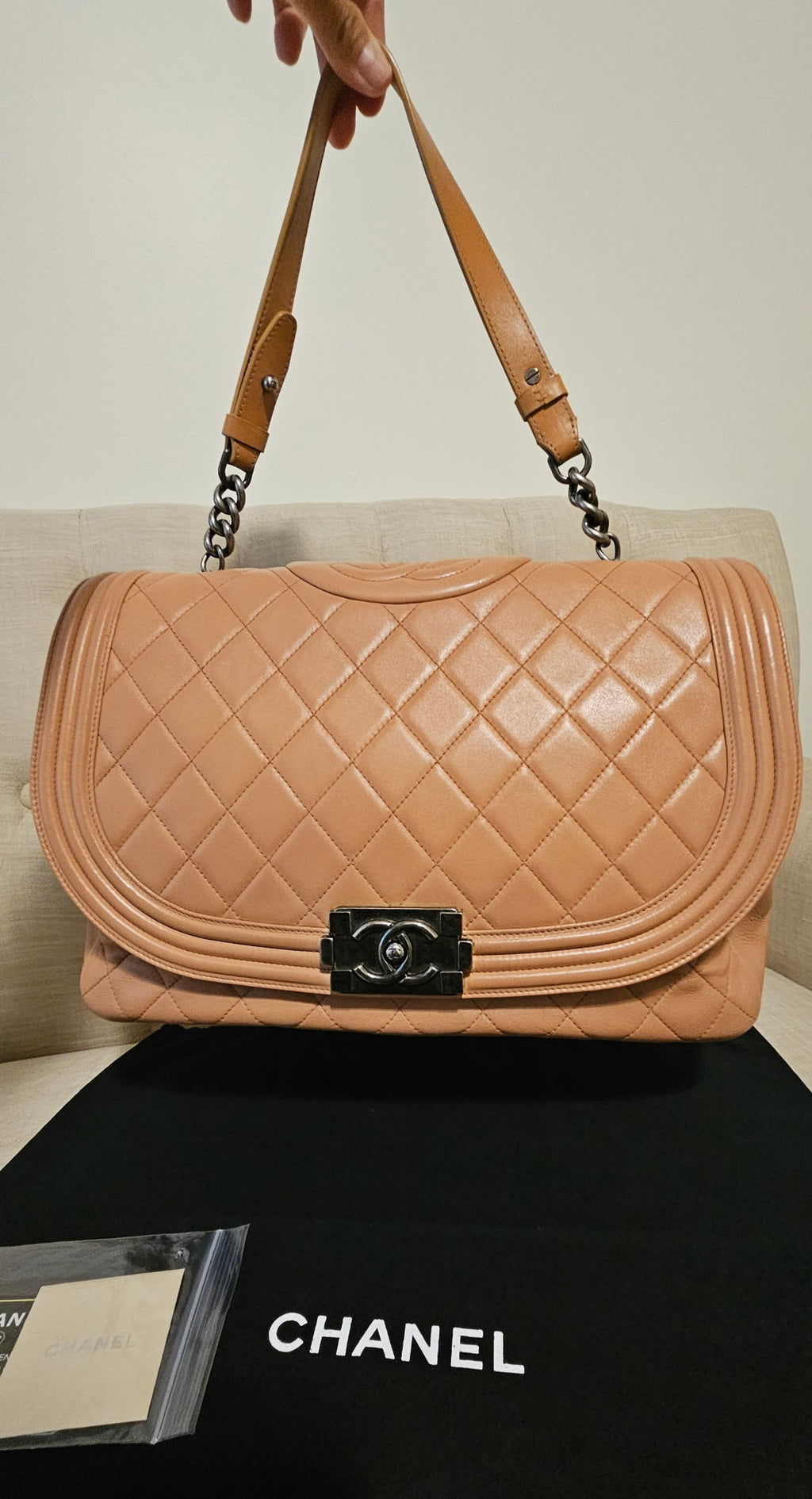Authentic Chanel Boy Bag Beige Quilted Leather | Preloved Luxury Designer Handbag