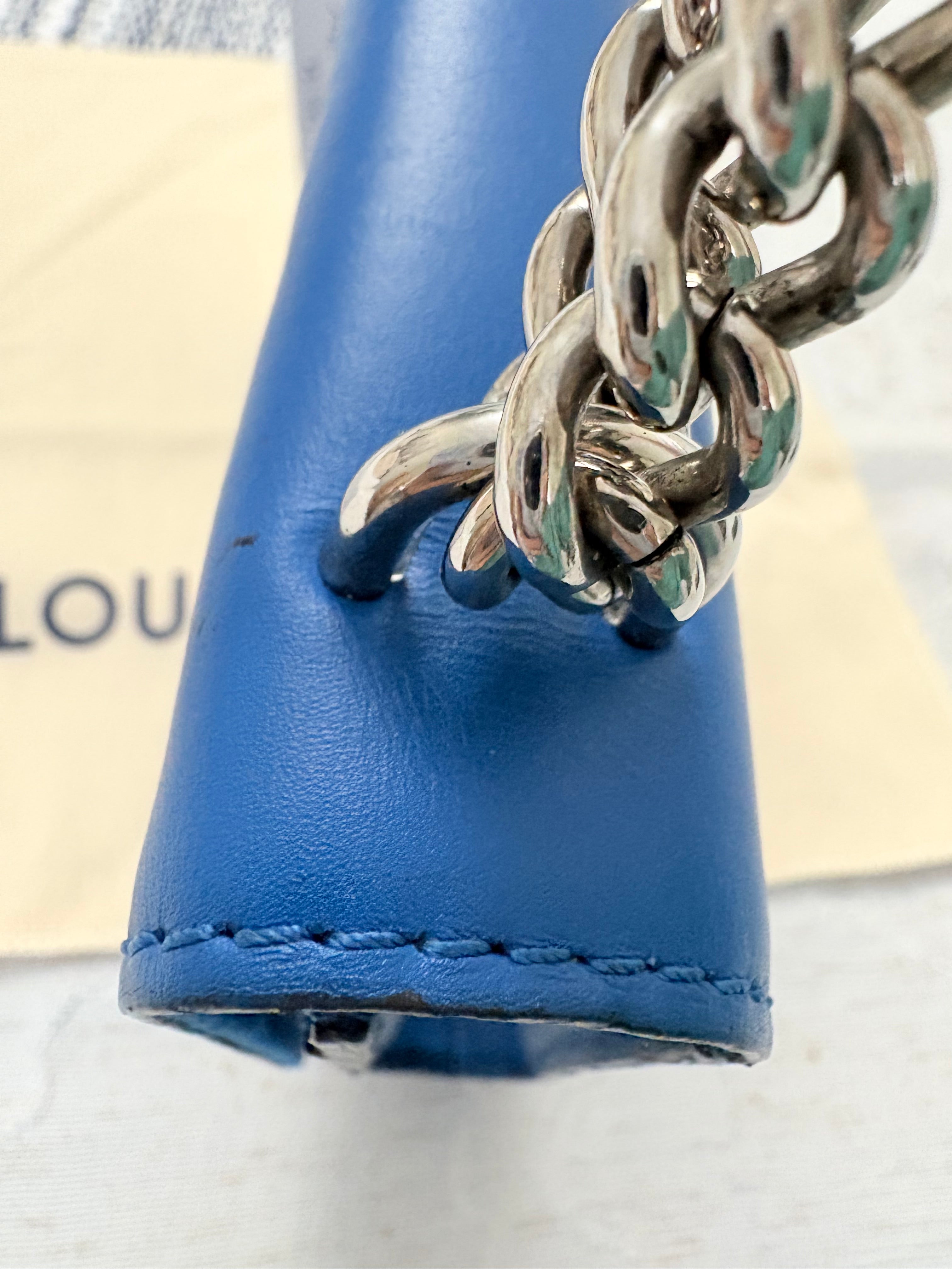 Louise Vuitton Blue Leather Small Bag with Metal Strap