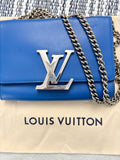Louise Vuitton Blue Leather Small Bag with Metal Strap