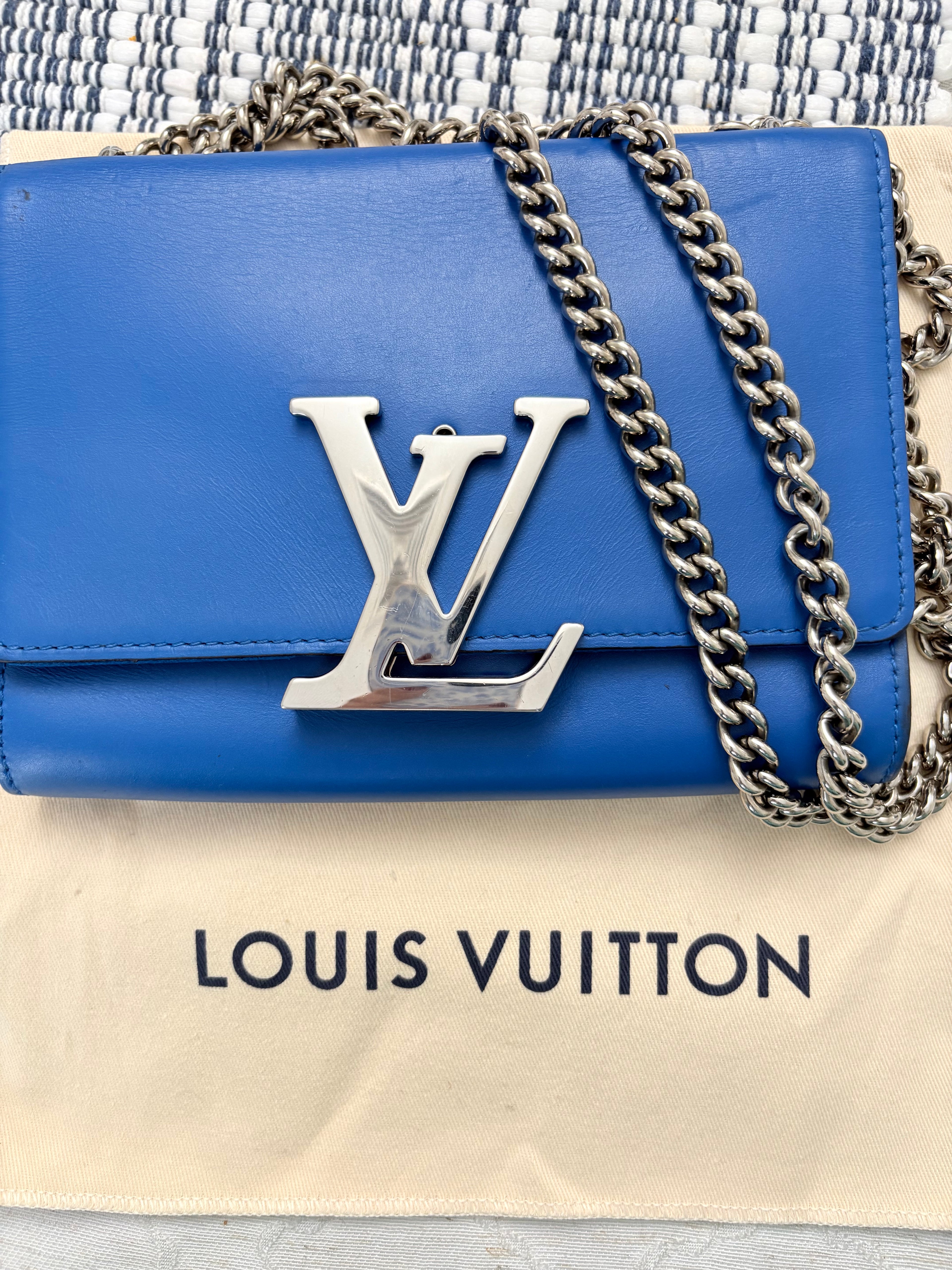 Louise Vuitton Blue Leather Small Bag with Metal Strap