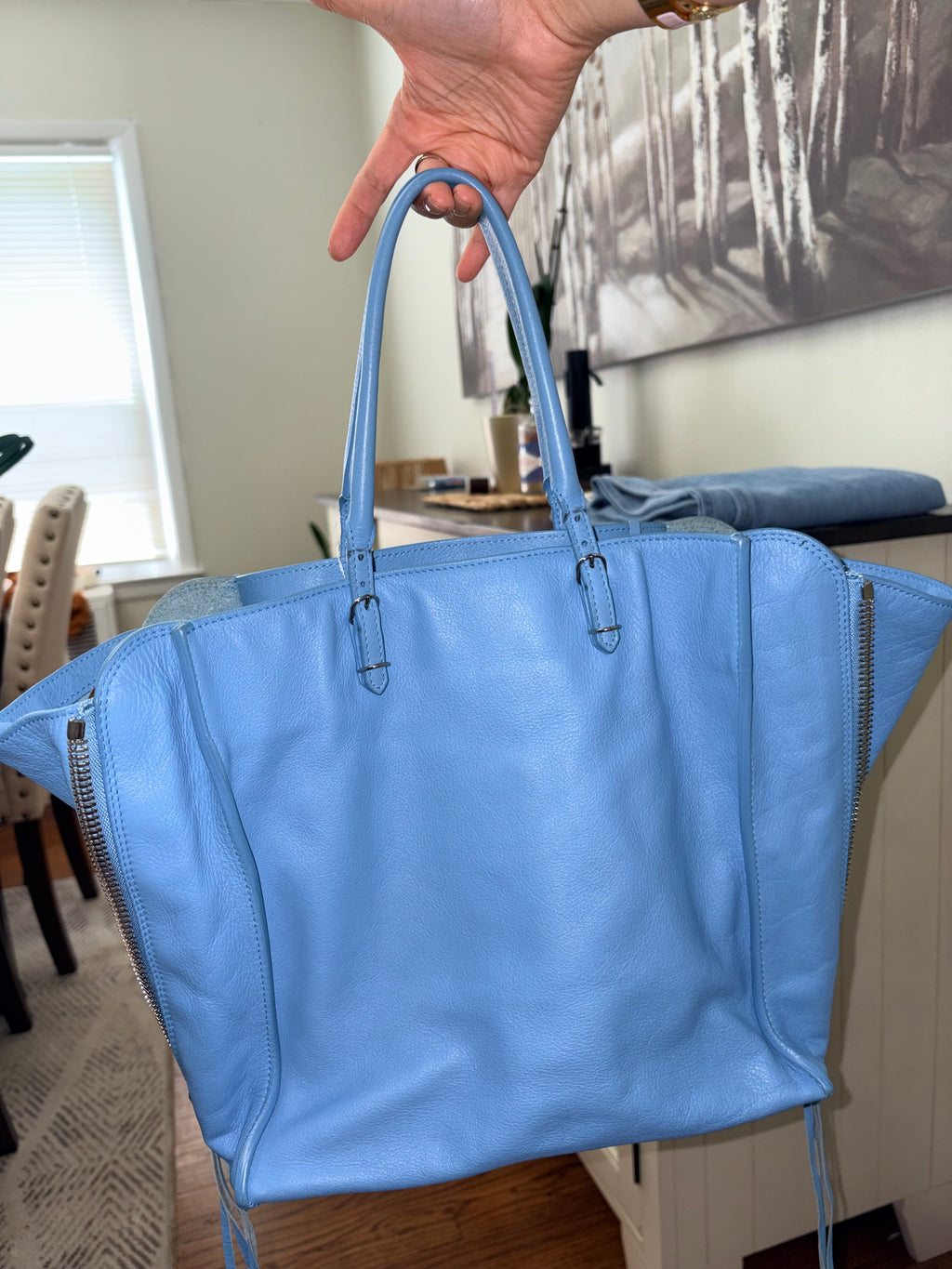 Authentic Balenciaga Papier A4 Zip Around Tote Bag in Baby Blue Leather – Pre-Loved Balenciaga Handbag