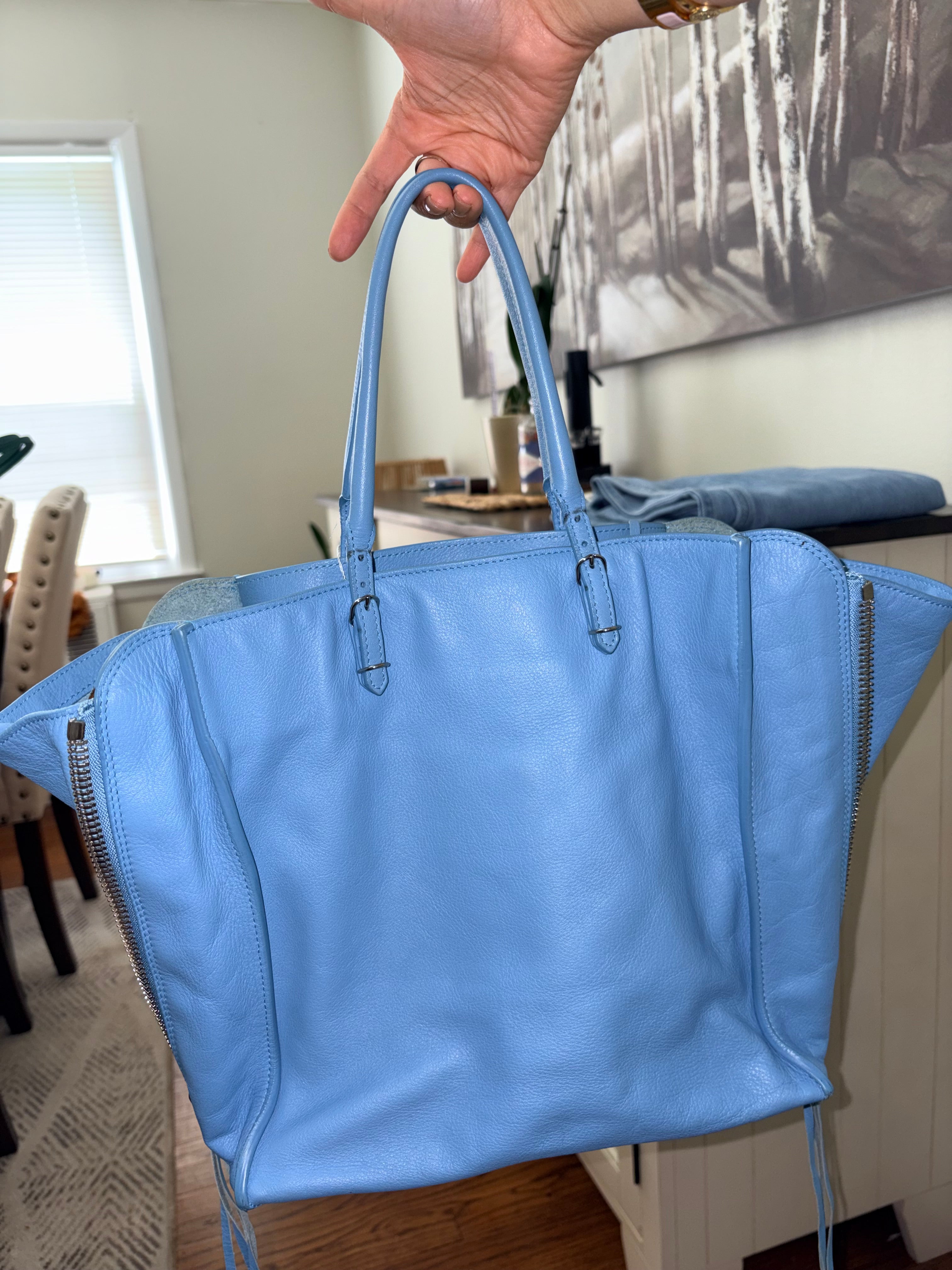 Authentic Balenciaga Papier A4 Zip Around Tote Bag in Baby Blue Leather – Pre-Loved Balenciaga Handbag