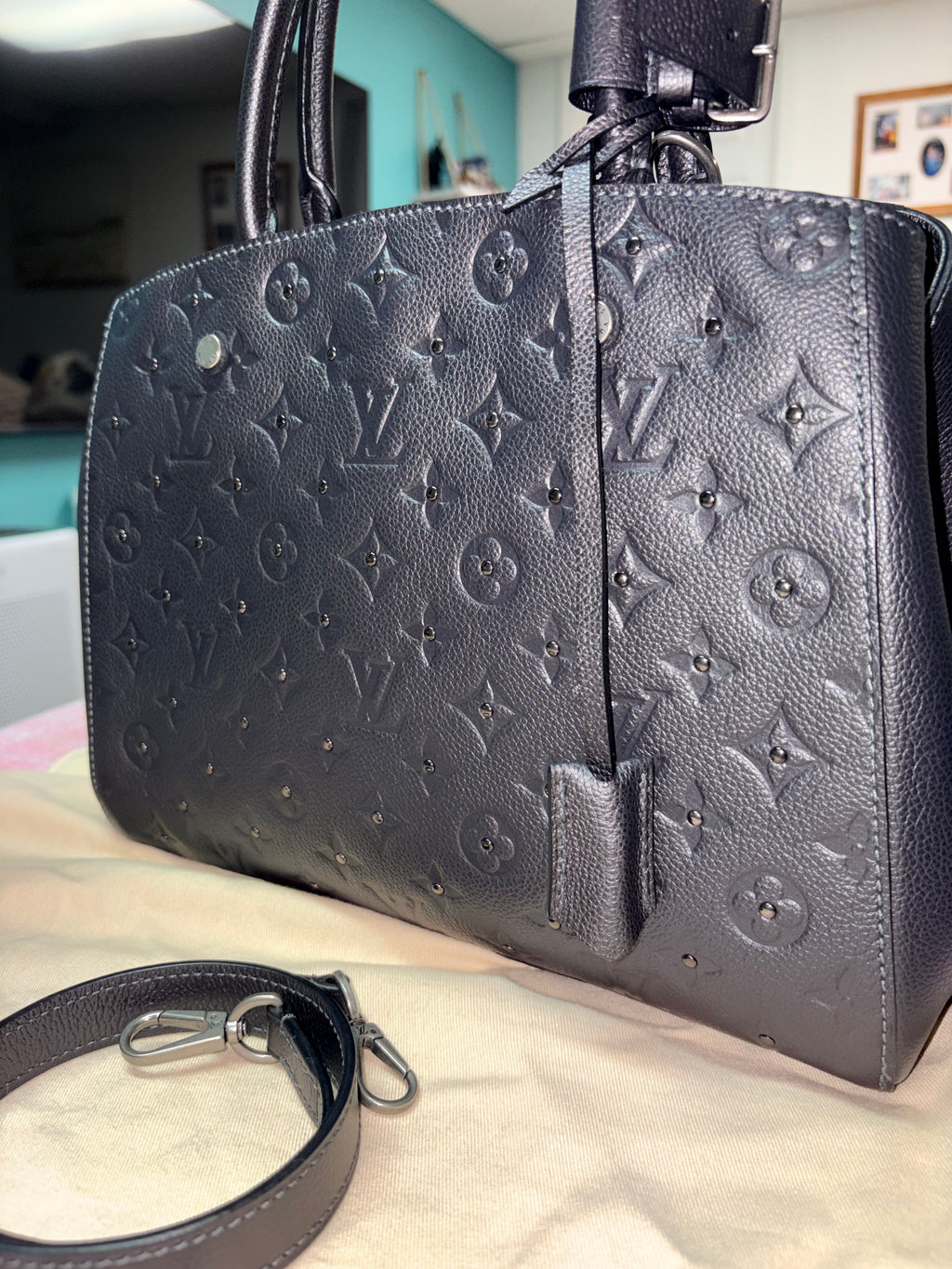 Authentic Louis Vuitton Monogram Empreinte Montaigne MM Black Leather Satchel | Preloved Luxury Designer Handbag