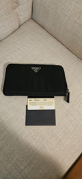 Prada Tessuto Nero Zip Around Wallet Black Nylon Continental Wallet