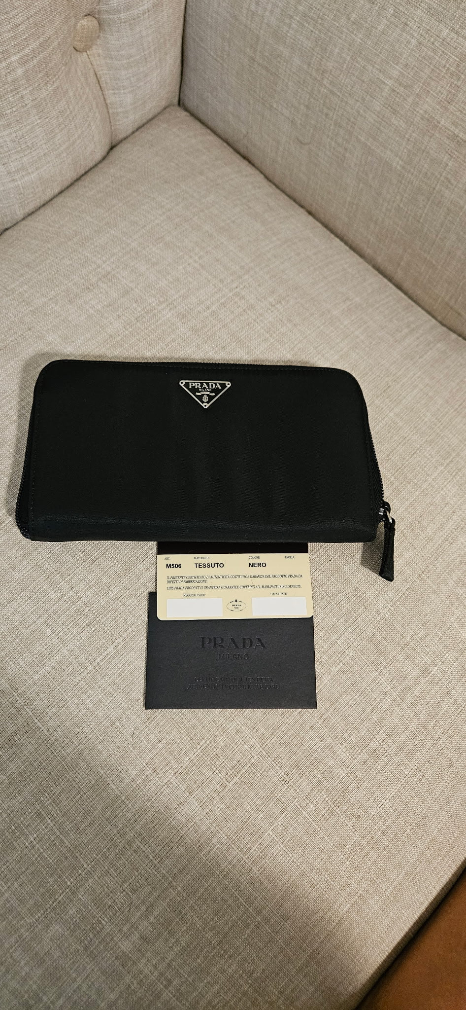 Prada Tessuto Nero Zip Around Wallet Black Nylon Continental Wallet