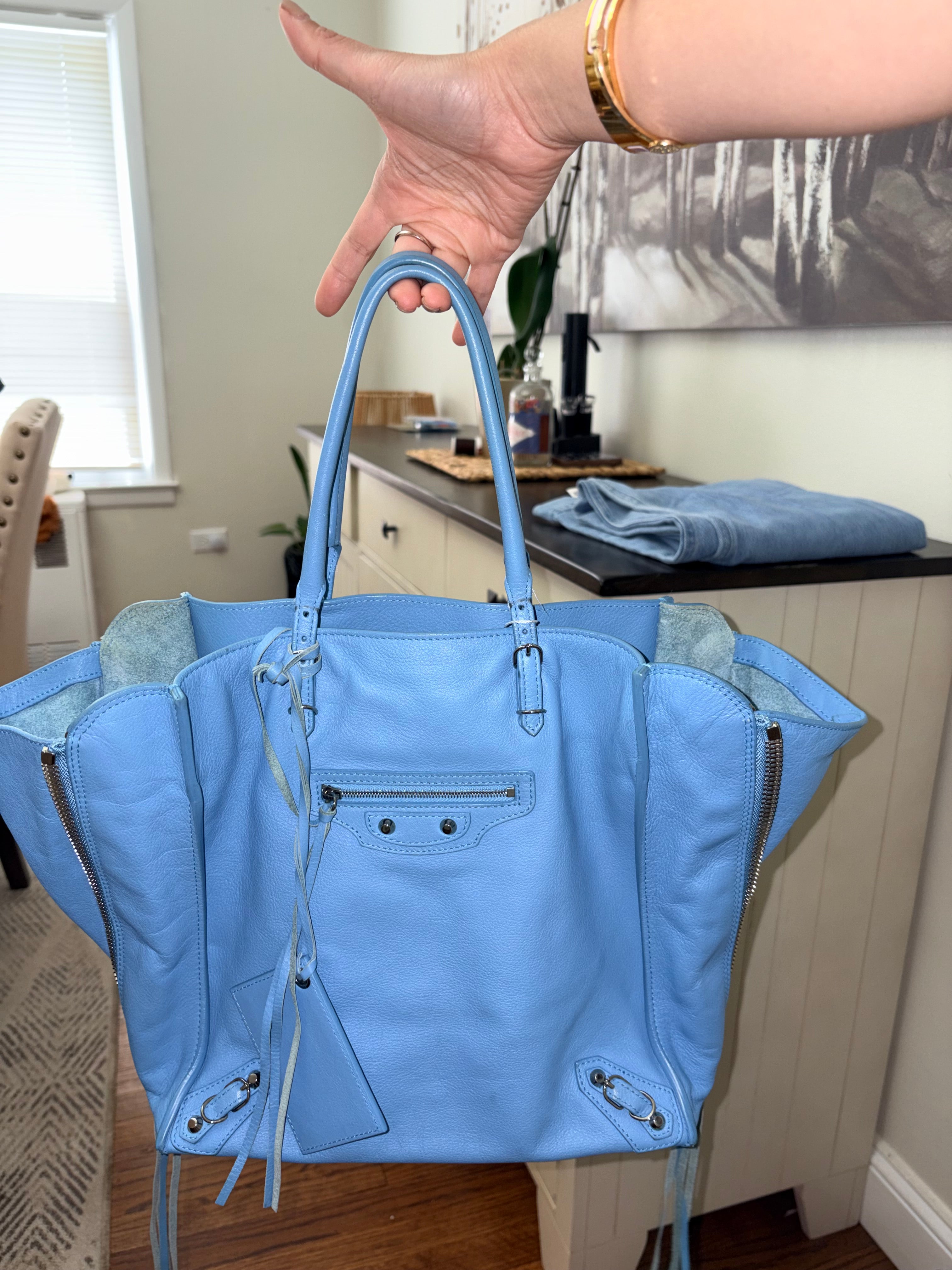 Authentic Balenciaga Papier A4 Zip Around Tote Bag in Baby Blue Leather – Pre-Loved Balenciaga Handbag