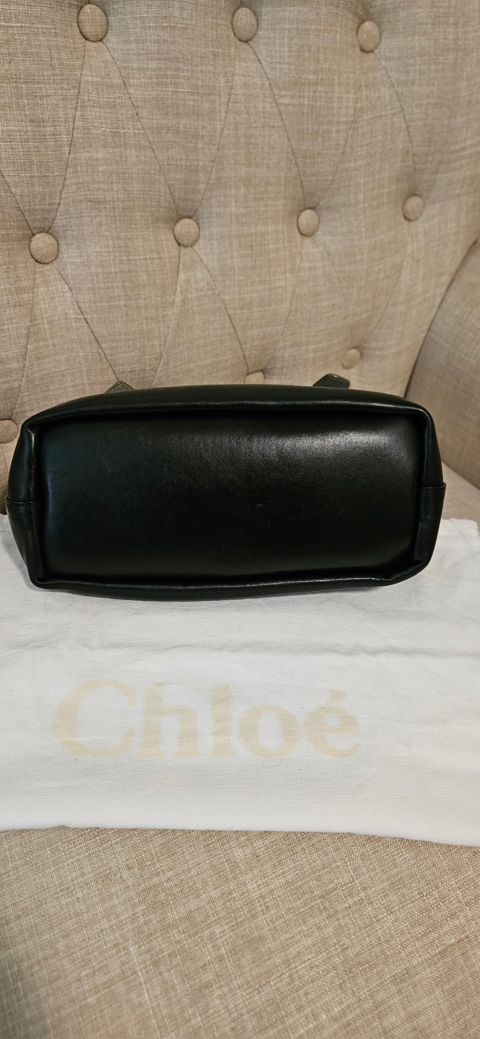 Chloé Baylee Medium Tote Bag Black Leather Gray Handles Gold Hardware
