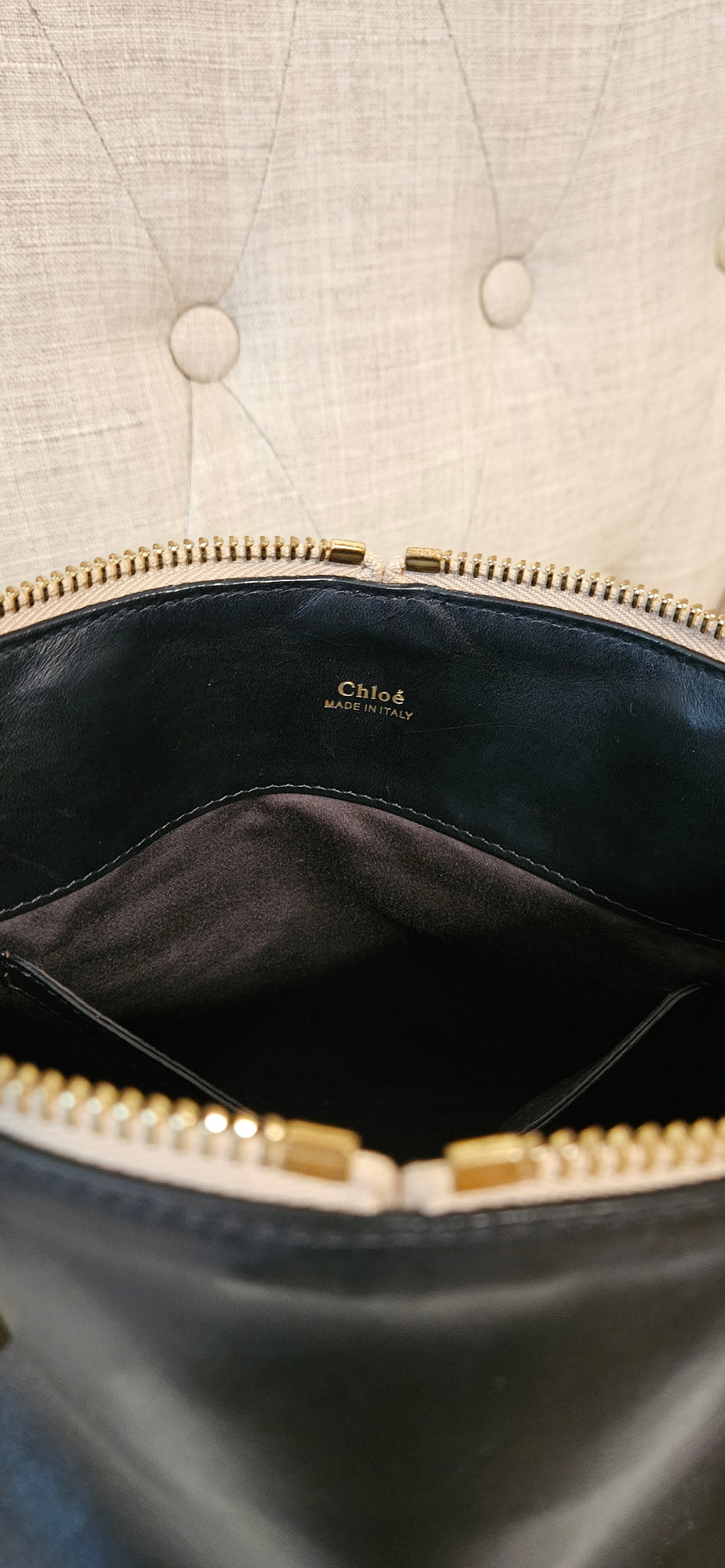 Chloé Baylee Medium Tote Bag Black Leather Gray Handles Gold Hardware