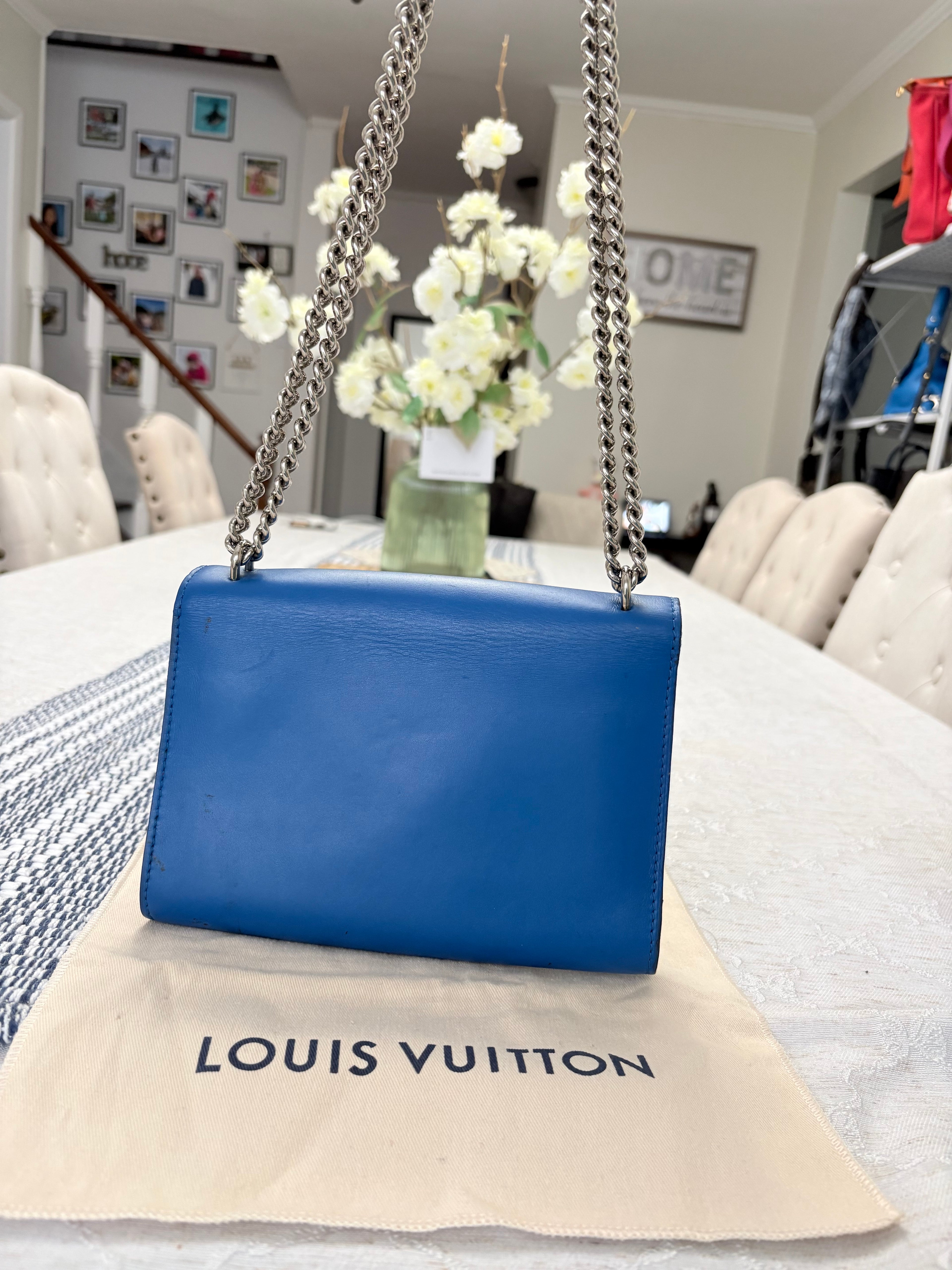 Louise Vuitton Blue Leather Small Bag with Metal Strap