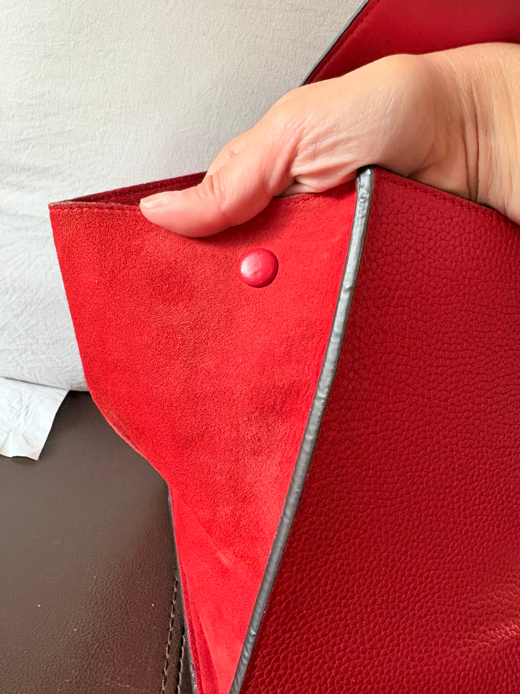 Celine Trapeze in Red Leather and Suede Shoulder Bag