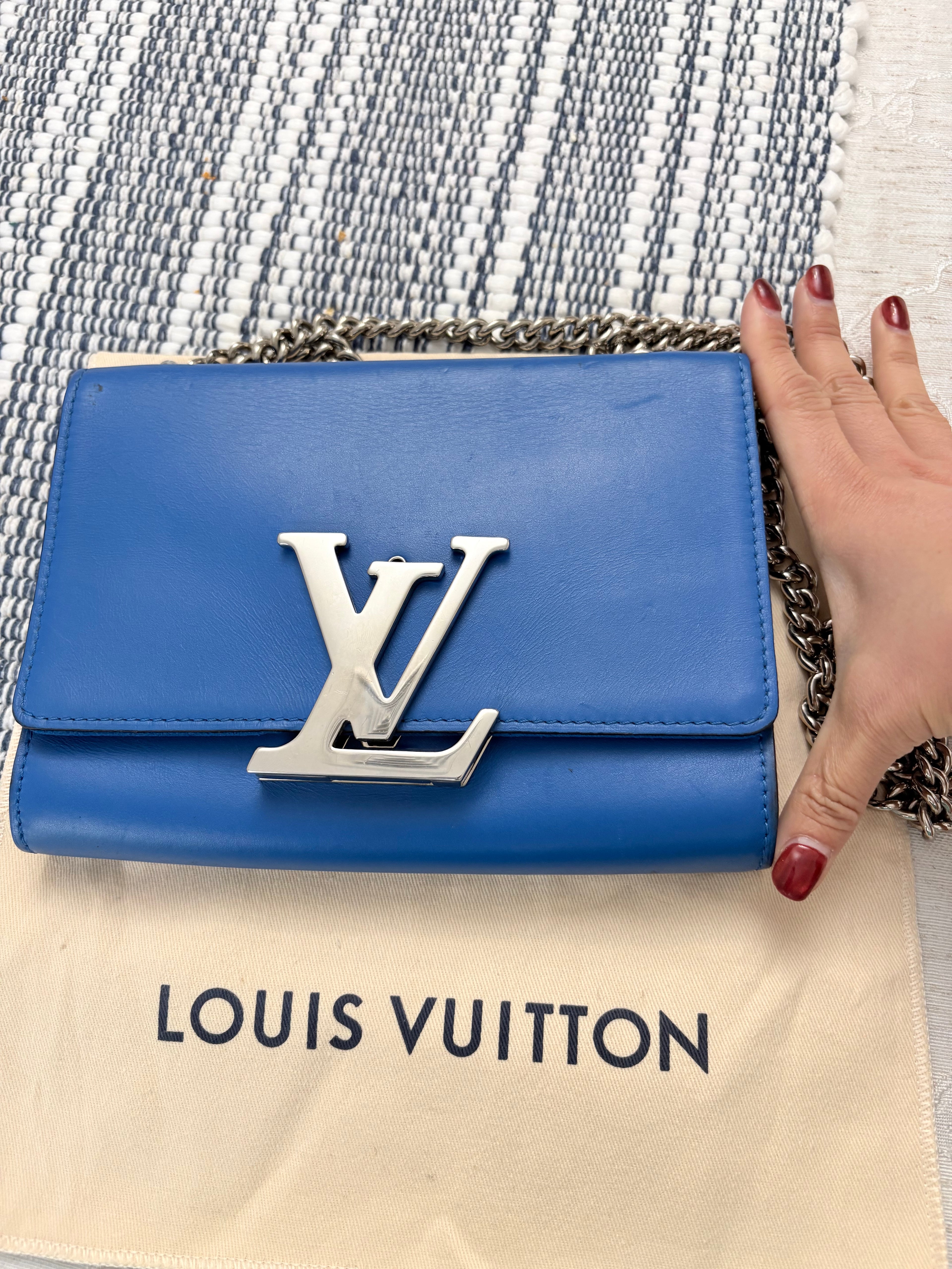 Louise Vuitton Blue Leather Small Bag with Metal Strap