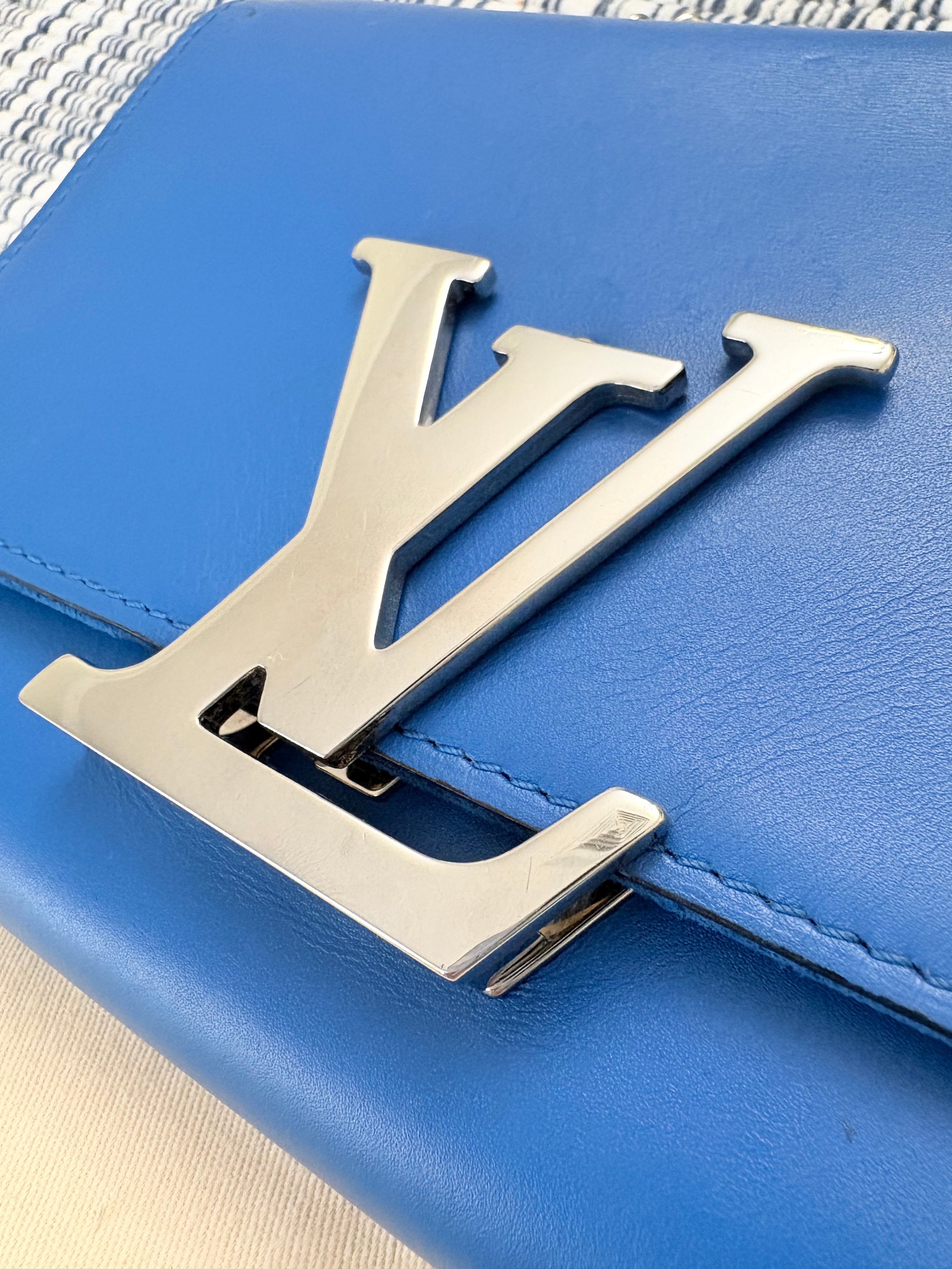 Louise Vuitton Blue Leather Small Bag with Metal Strap