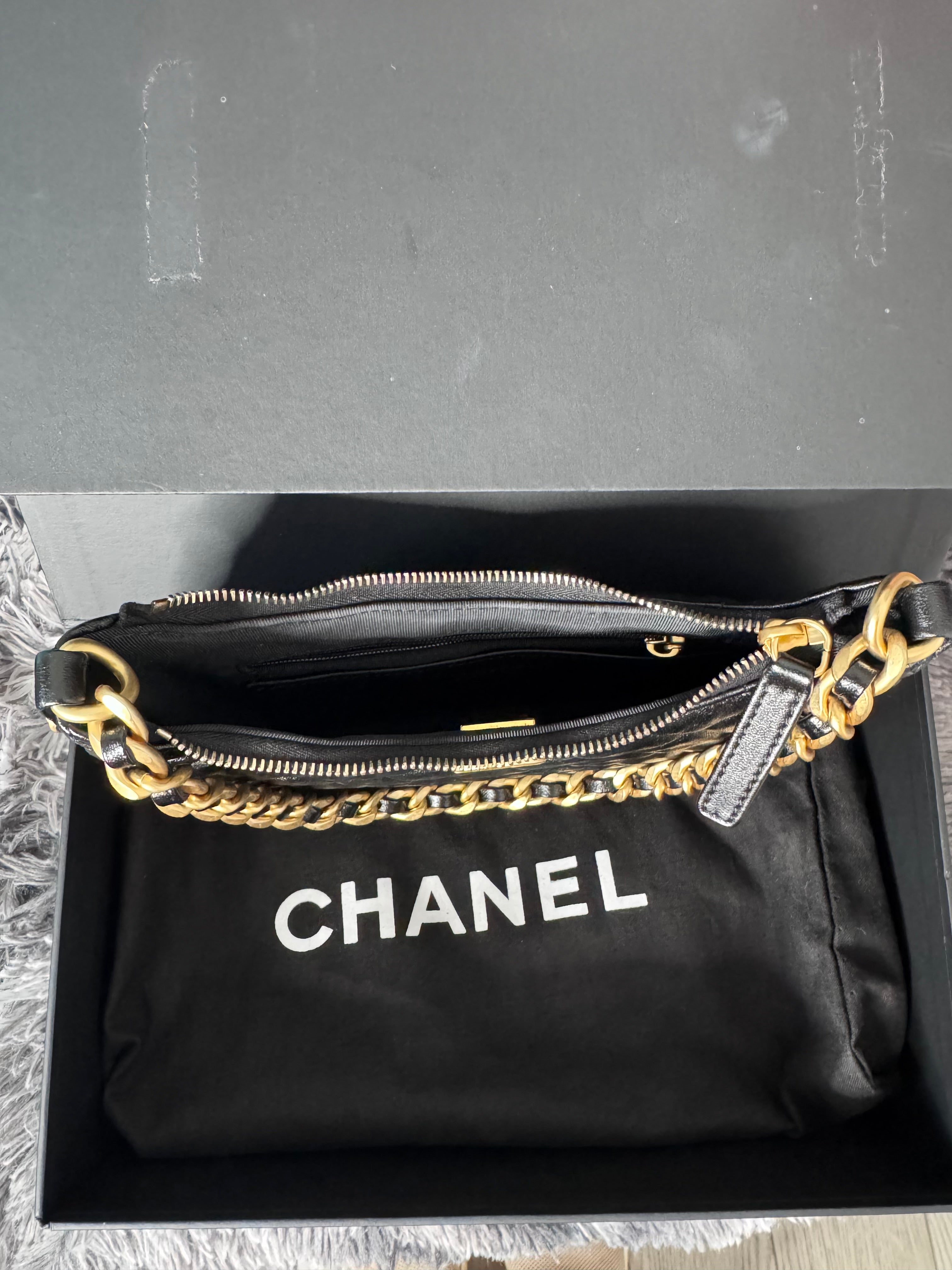 Authentic Chanel Lambskin Petite Hobo with Gold Chain P23 Seasonal (Hard to Find Bag)
