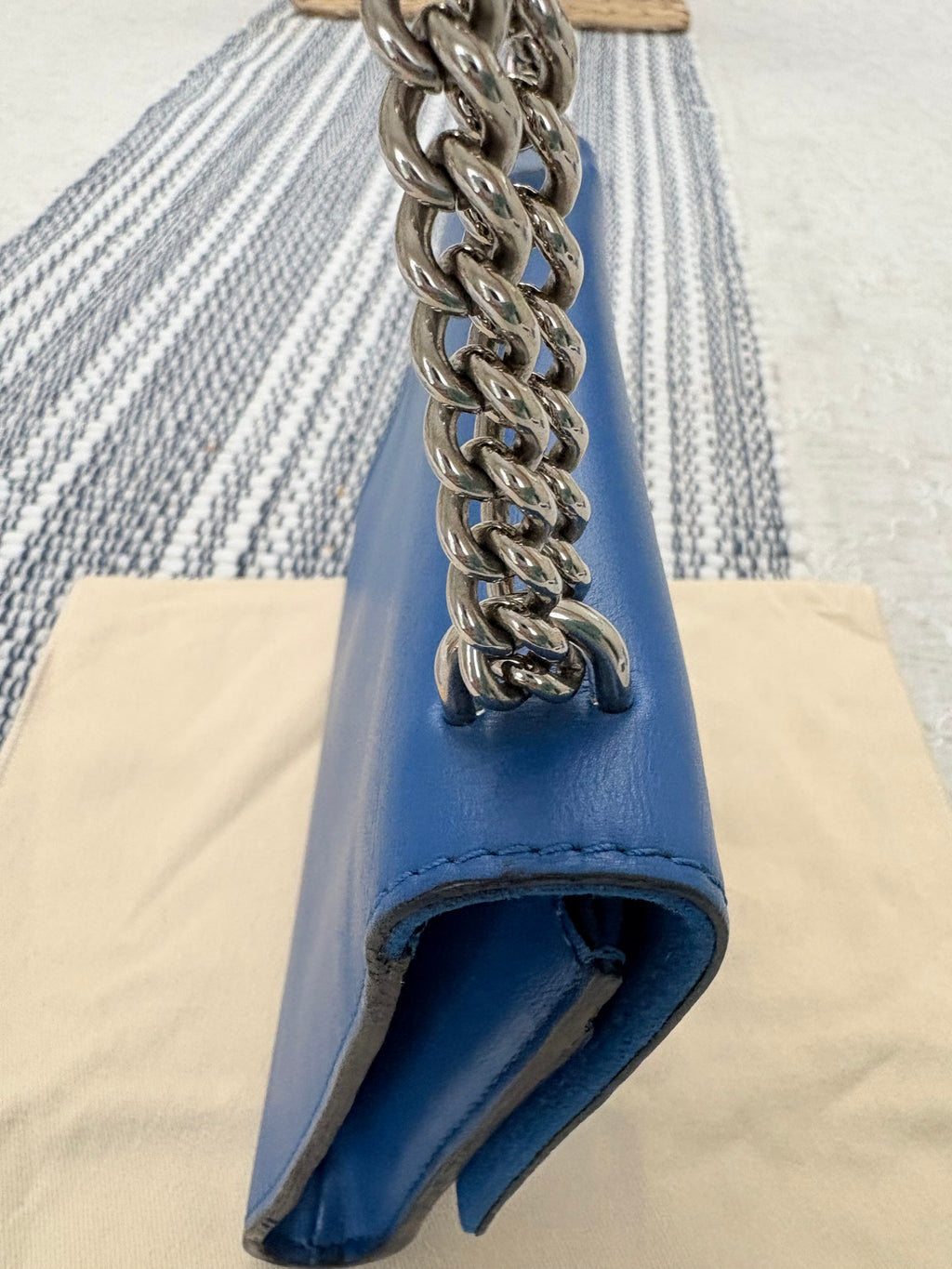 Louise Vuitton Blue Leather Small Bag with Metal Strap