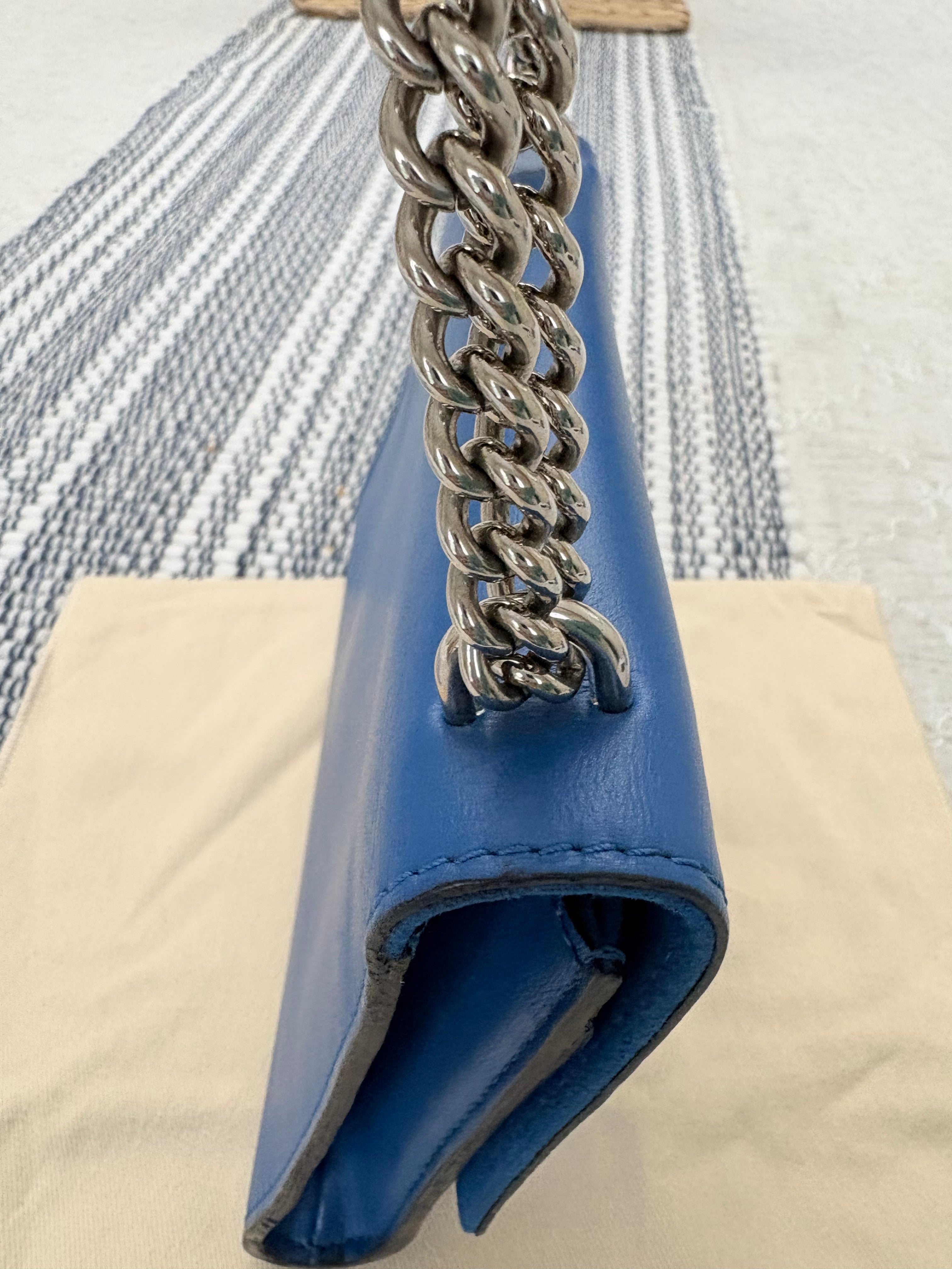 Louise Vuitton Blue Leather Small Bag with Metal Strap