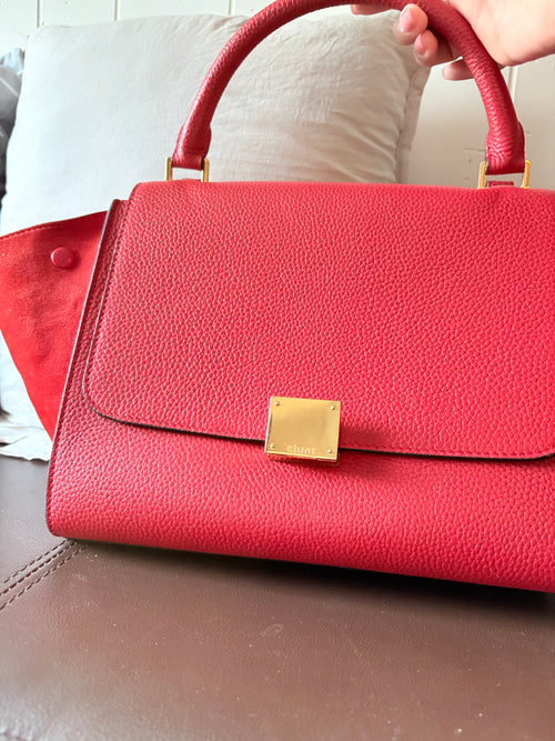 Celine Trapeze in Red Leather and Suede Shoulder Bag