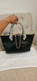 Chloé Baylee Medium Tote Bag Black Leather Gray Handles Gold Hardware