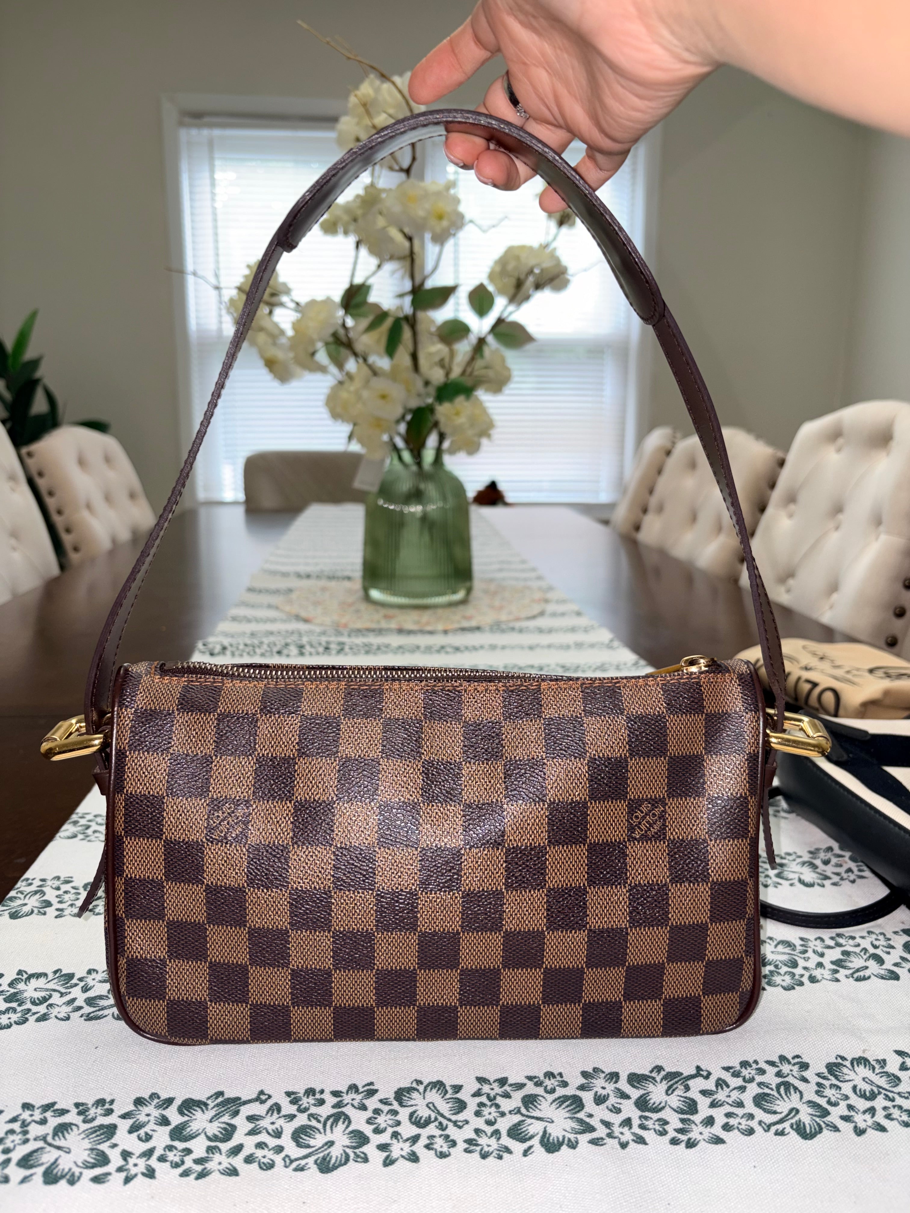 Authentic Louis Vuitton Ravello PM Damier Ebene Shoulder Bag | Classic Brown Checkered Canvas Handbag