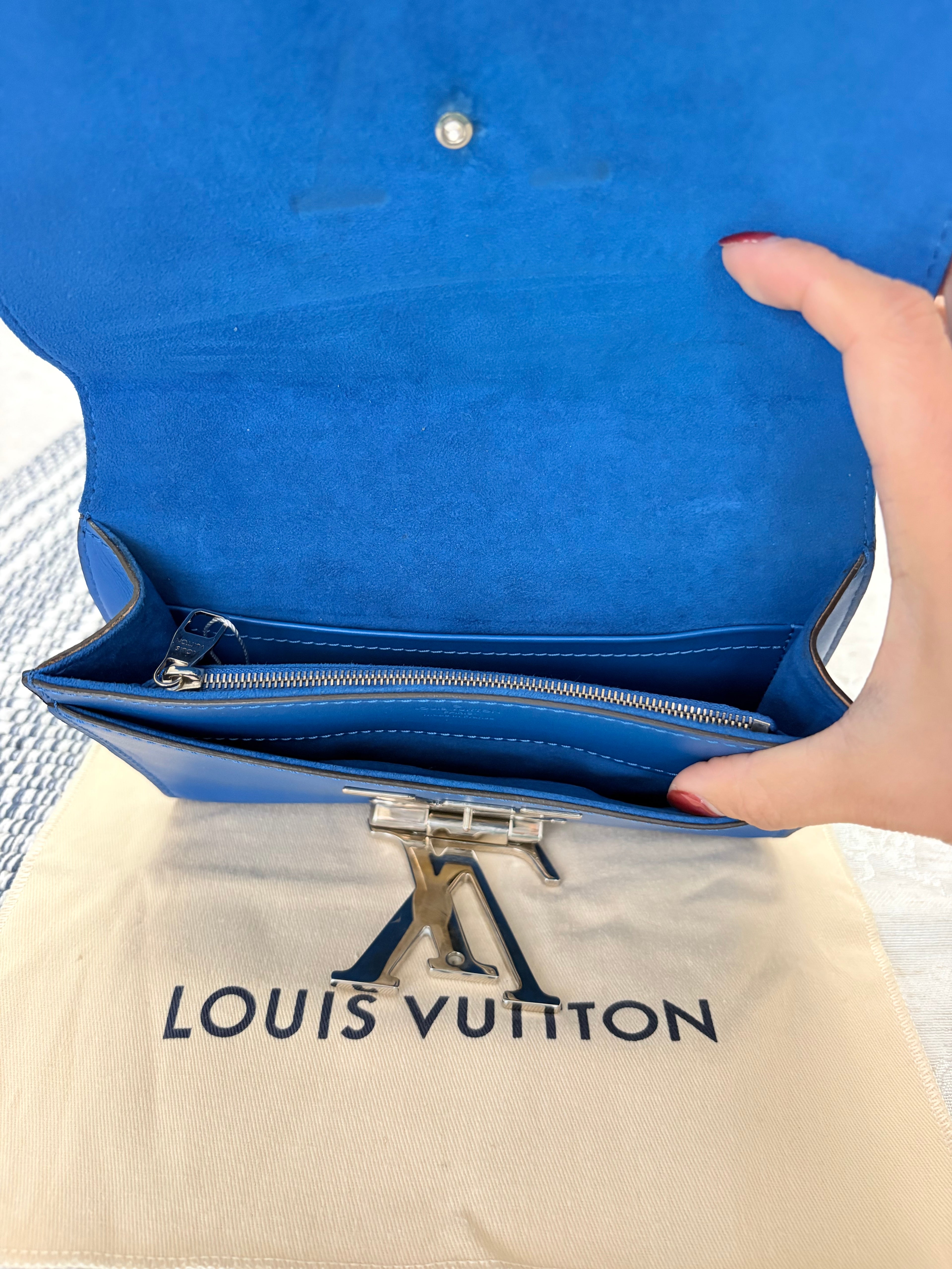 Louise Vuitton Blue Leather Small Bag with Metal Strap