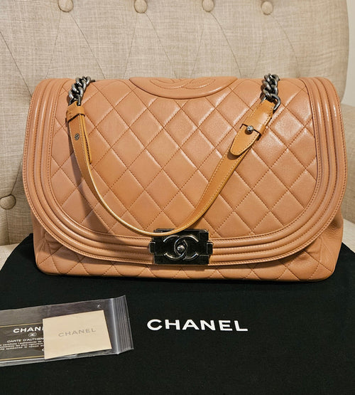 Authentic Chanel Boy Bag Beige Quilted Leather | Preloved Luxury Designer Handbag