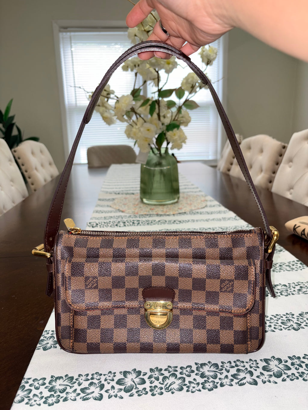Authentic Louis Vuitton Ravello PM Damier Ebene Shoulder Bag | Classic Brown Checkered Canvas Handbag