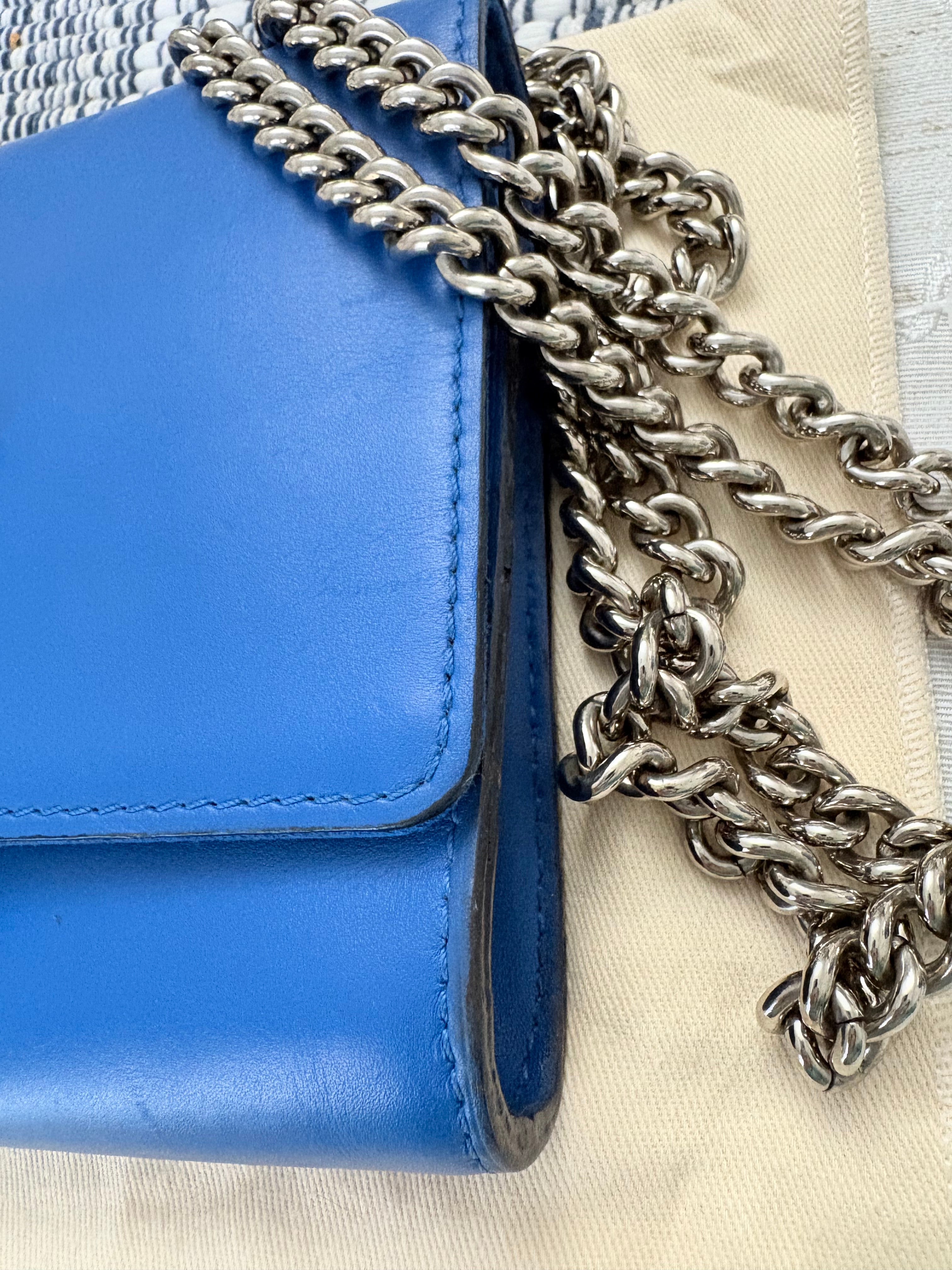 Louise Vuitton Blue Leather Small Bag with Metal Strap