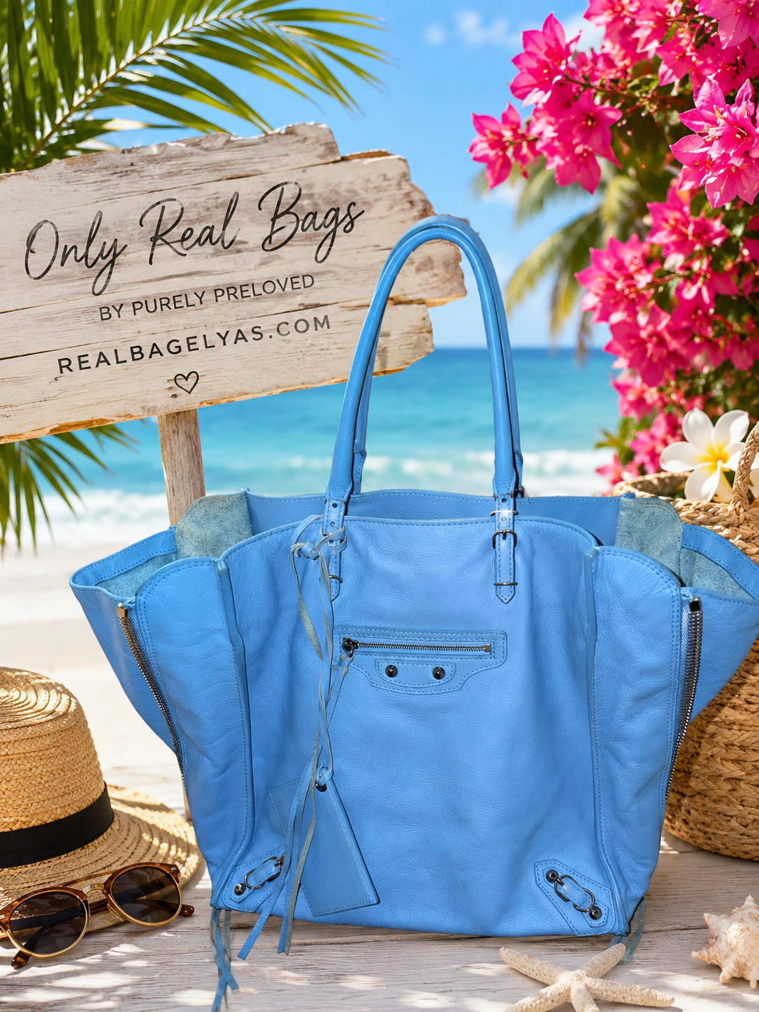 Authentic Balenciaga Papier A4 Zip Around Tote Bag in Baby Blue Leather – Pre-Loved Balenciaga Handbag