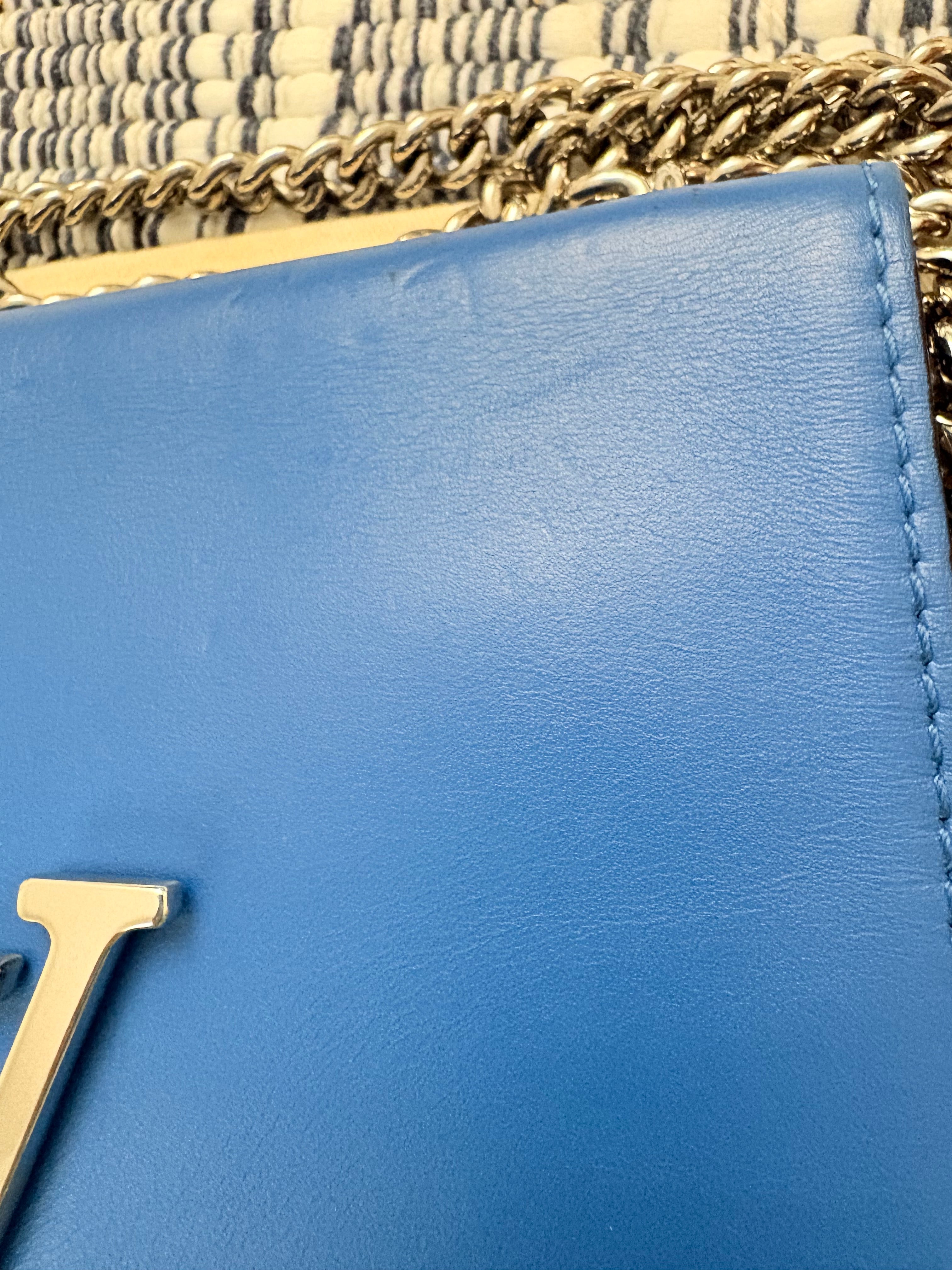 Louise Vuitton Blue Leather Small Bag with Metal Strap