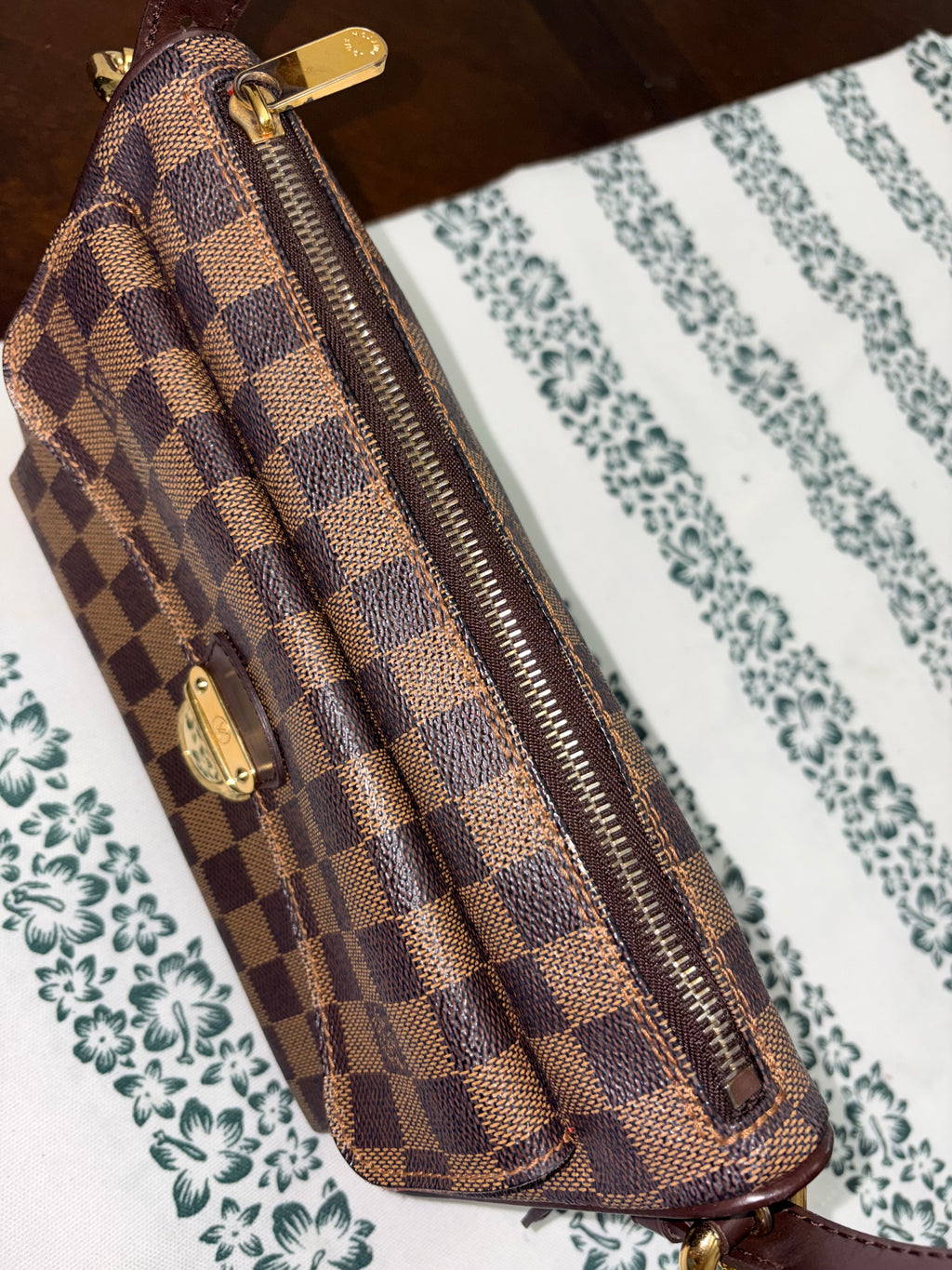 Authentic Louis Vuitton Ravello PM Damier Ebene Shoulder Bag | Classic Brown Checkered Canvas Handbag