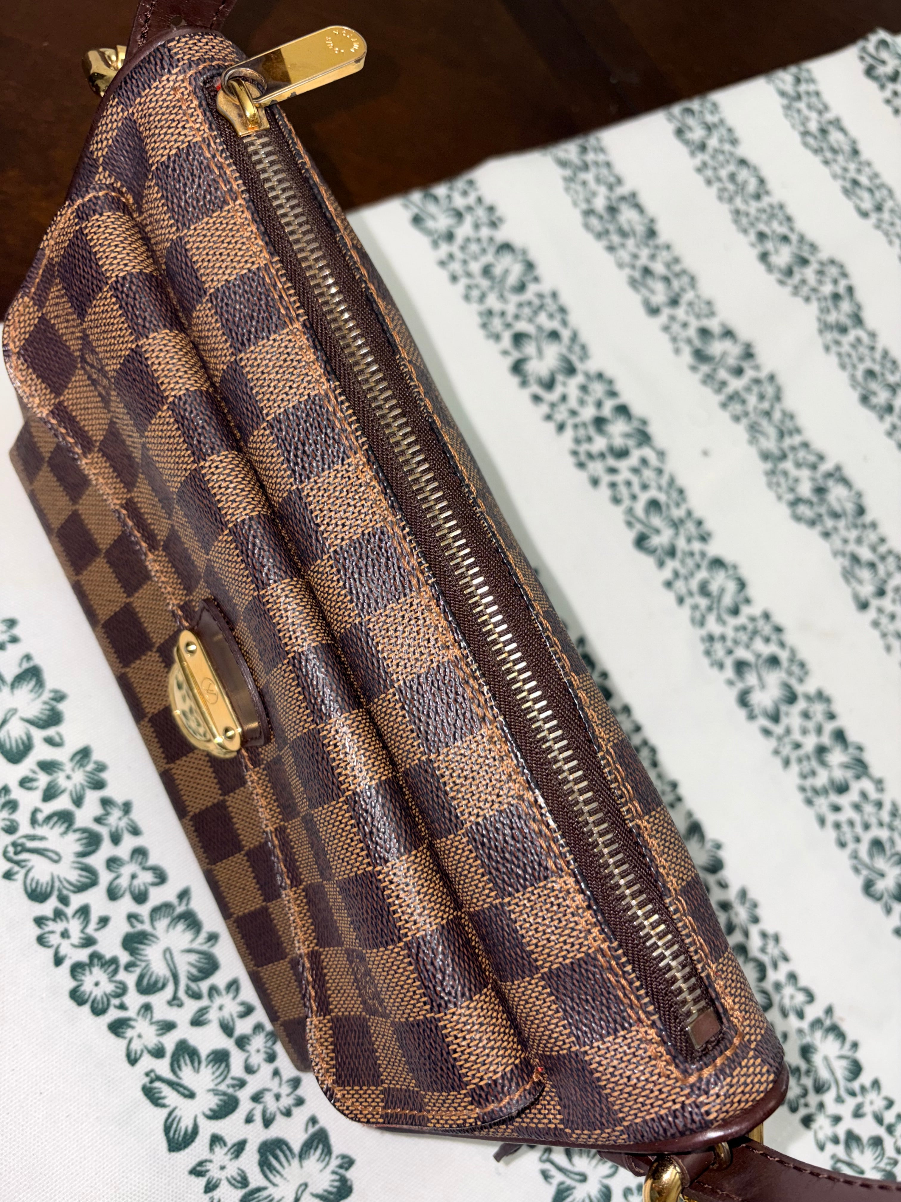 Authentic Louis Vuitton Ravello PM Damier Ebene Shoulder Bag | Classic Brown Checkered Canvas Handbag