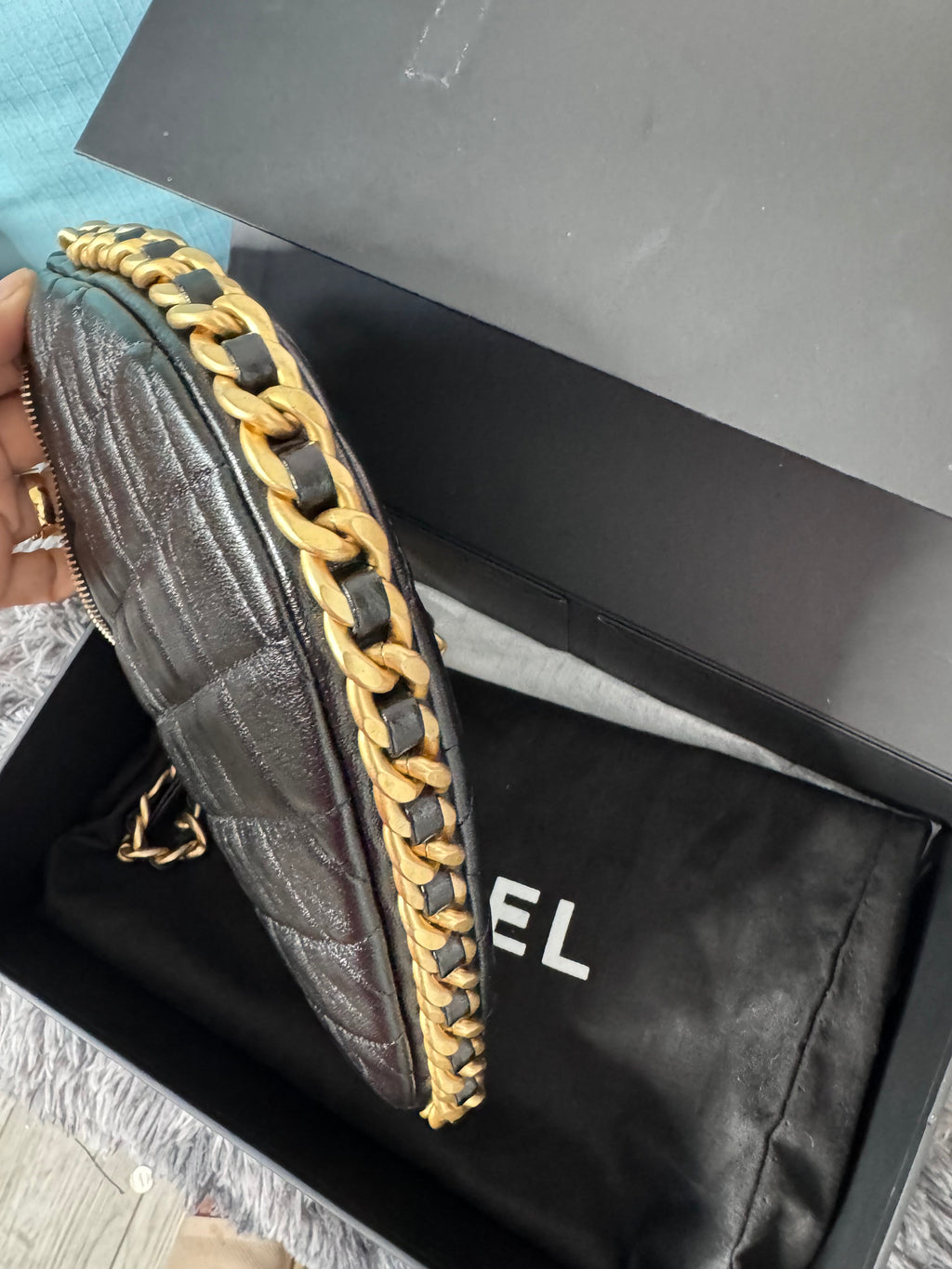 Authentic Chanel Lambskin Petite Hobo with Gold Chain P23 Seasonal (Hard to Find Bag)