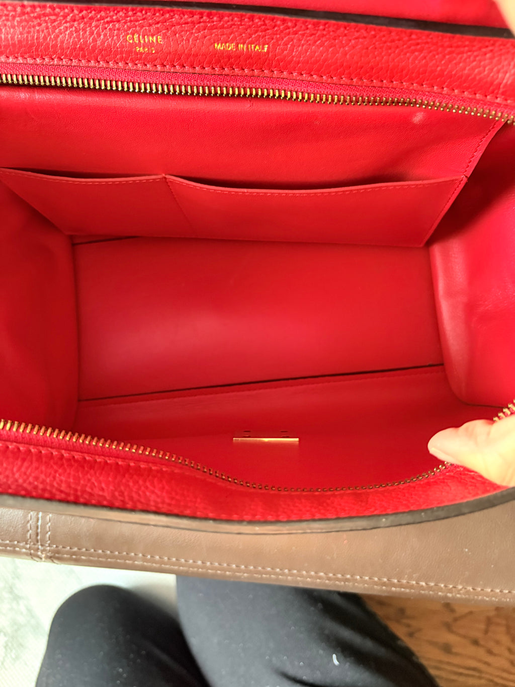 Celine Trapeze in Red Leather and Suede Shoulder Bag