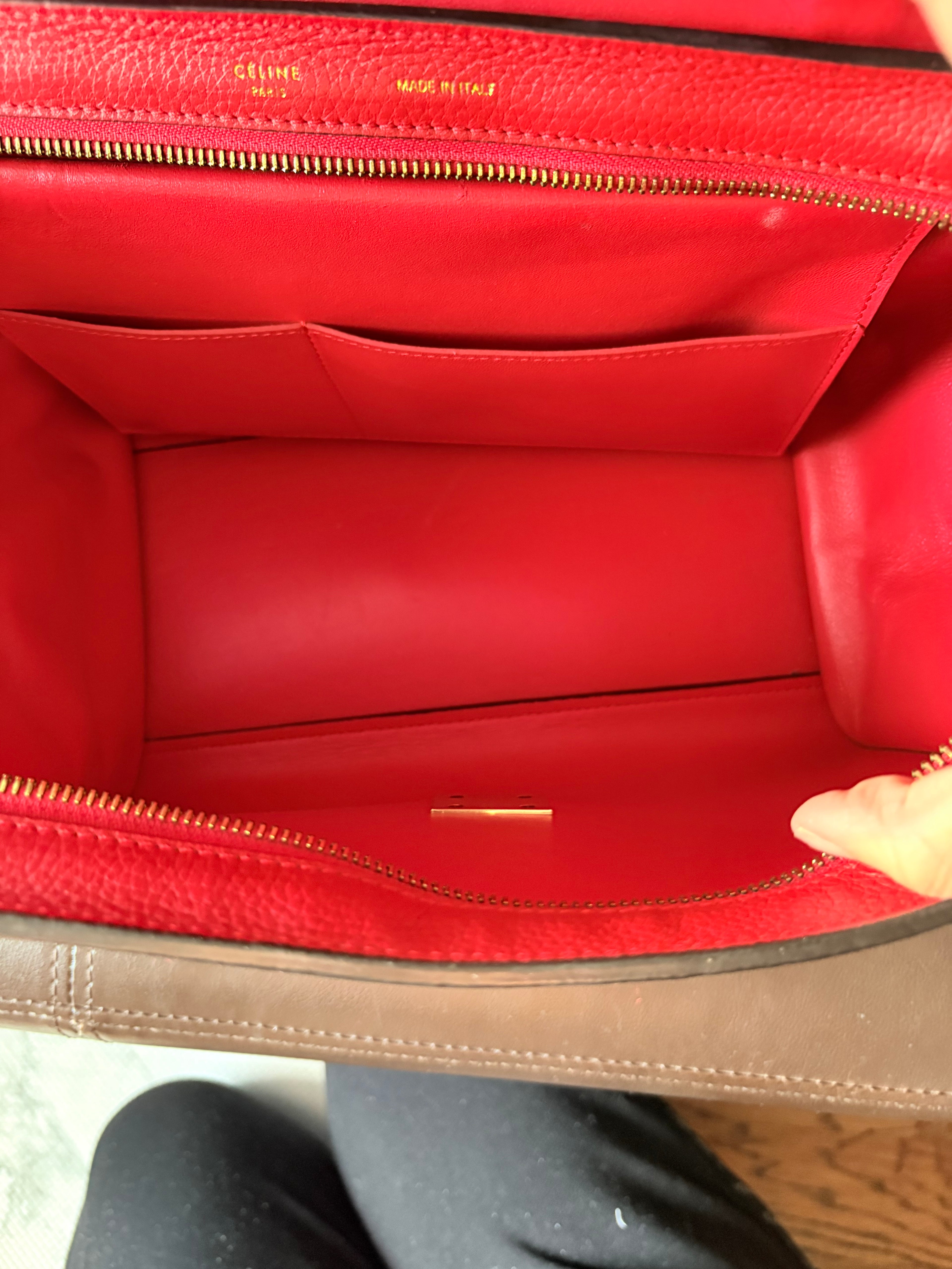Celine Trapeze in Red Leather and Suede Shoulder Bag