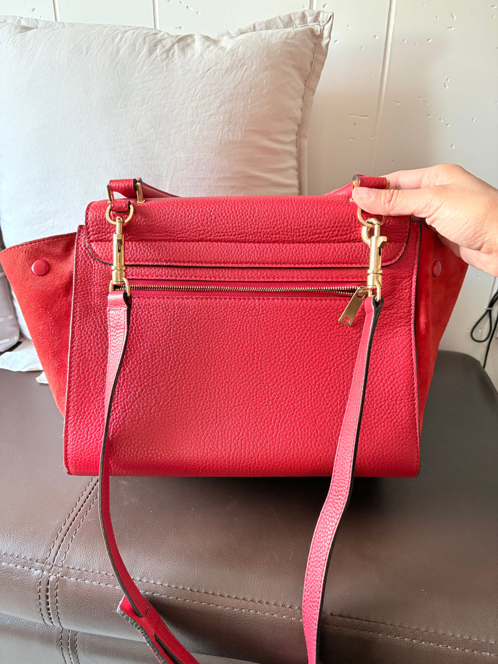 Celine Trapeze in Red Leather and Suede Shoulder Bag