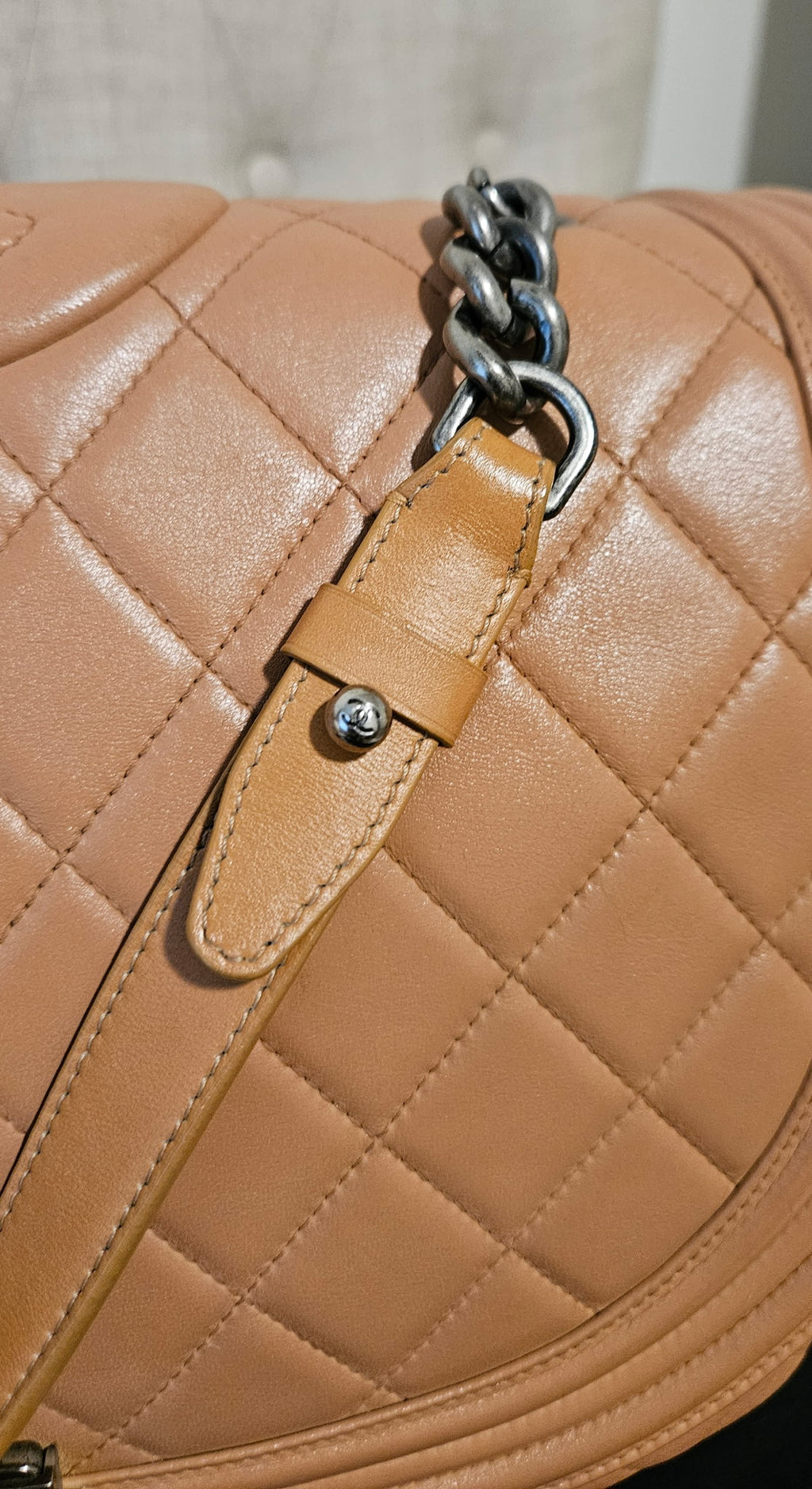 Authentic Chanel Boy Bag Beige Quilted Leather | Preloved Luxury Designer Handbag