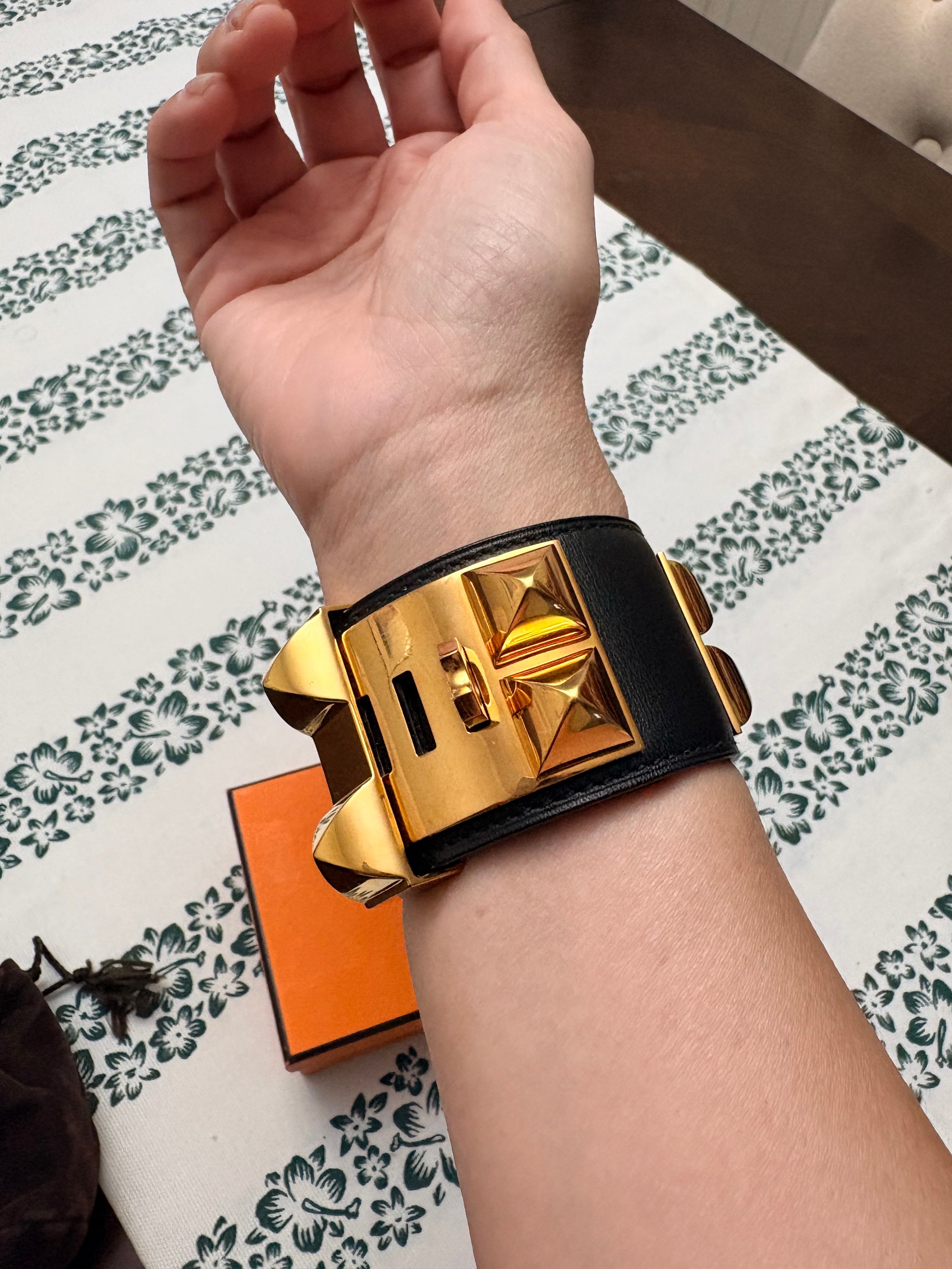 Authentic Hermès Collier de Chien (CDC) Bracelet Black Leather Gold Hardware | Pre-Loved Hermès Jewelry