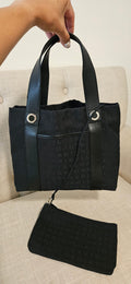 Bvlgari Logo Mania Black Jacquard Canvas Tote Bag with Matching Pouch
