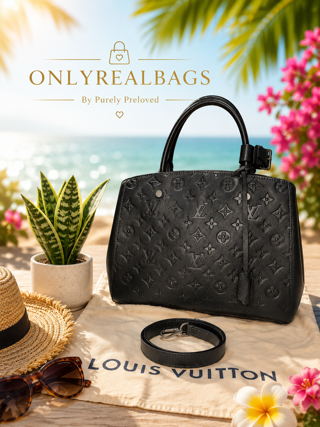 Authentic Louis Vuitton Monogram Empreinte Montaigne MM Black Leather Satchel | Preloved Luxury Designer Handbag