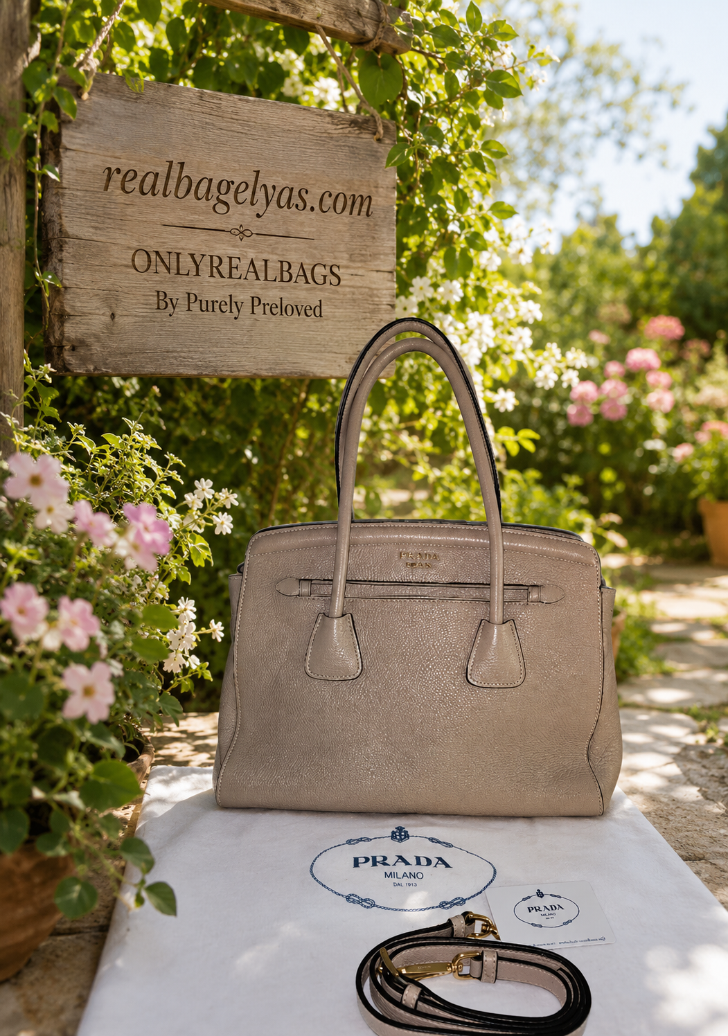 Prada Beige Leather Bag w/ authentication card