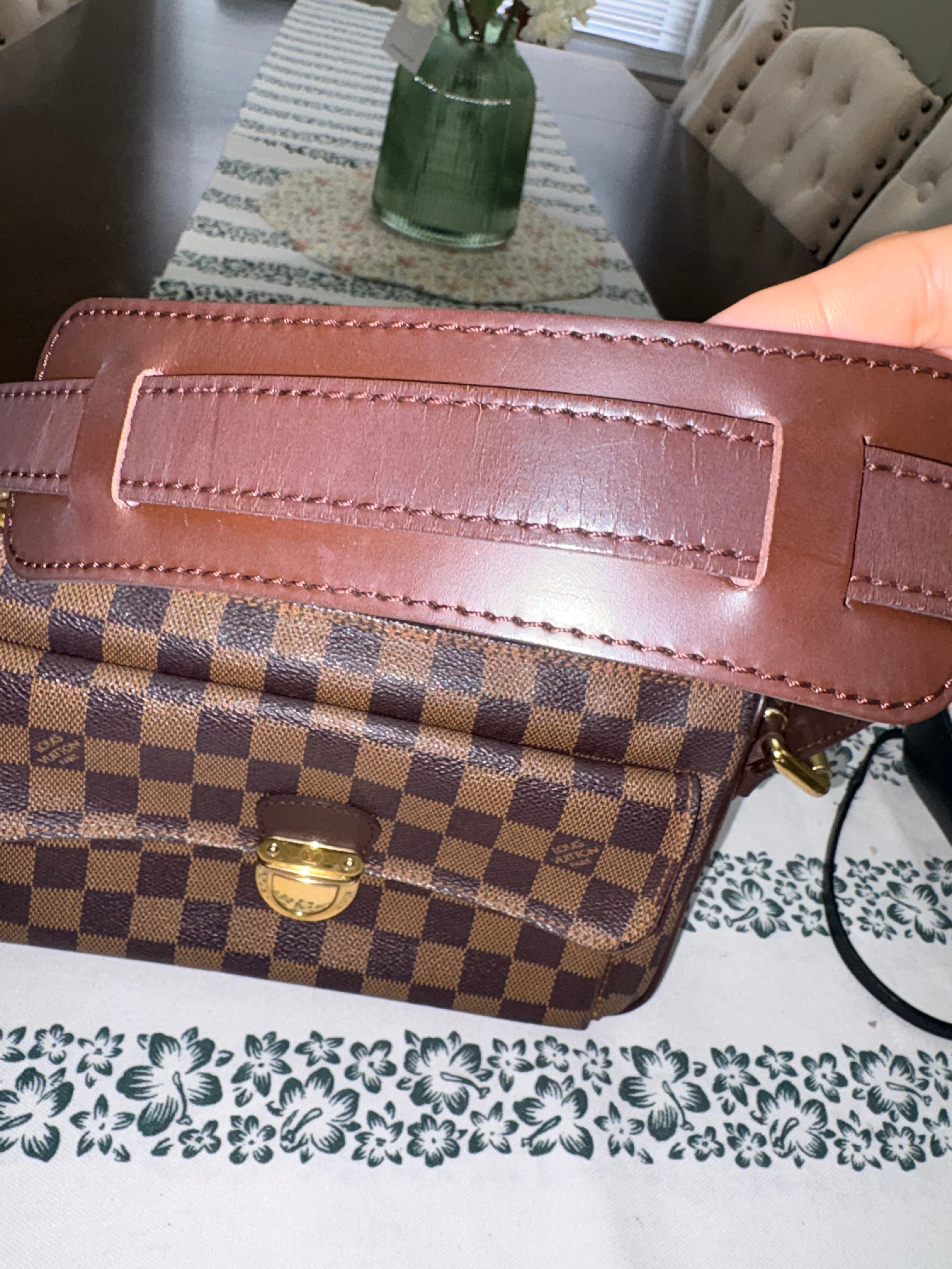 Authentic Louis Vuitton Ravello PM Damier Ebene Shoulder Bag | Classic Brown Checkered Canvas Handbag