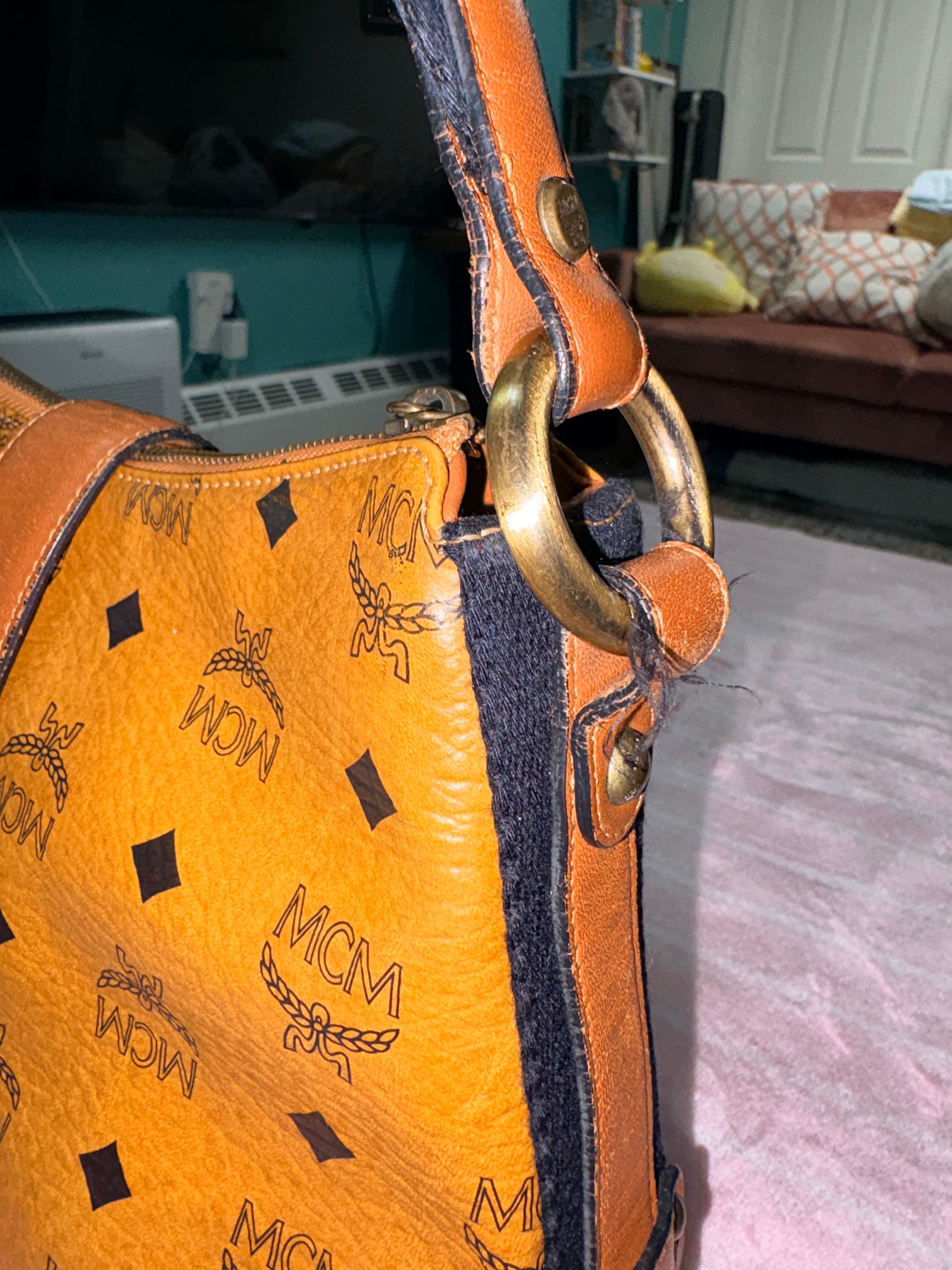 Authentic MCM Visetos Shoulder Bag Cognac Brown | Preloved Designer Handbag