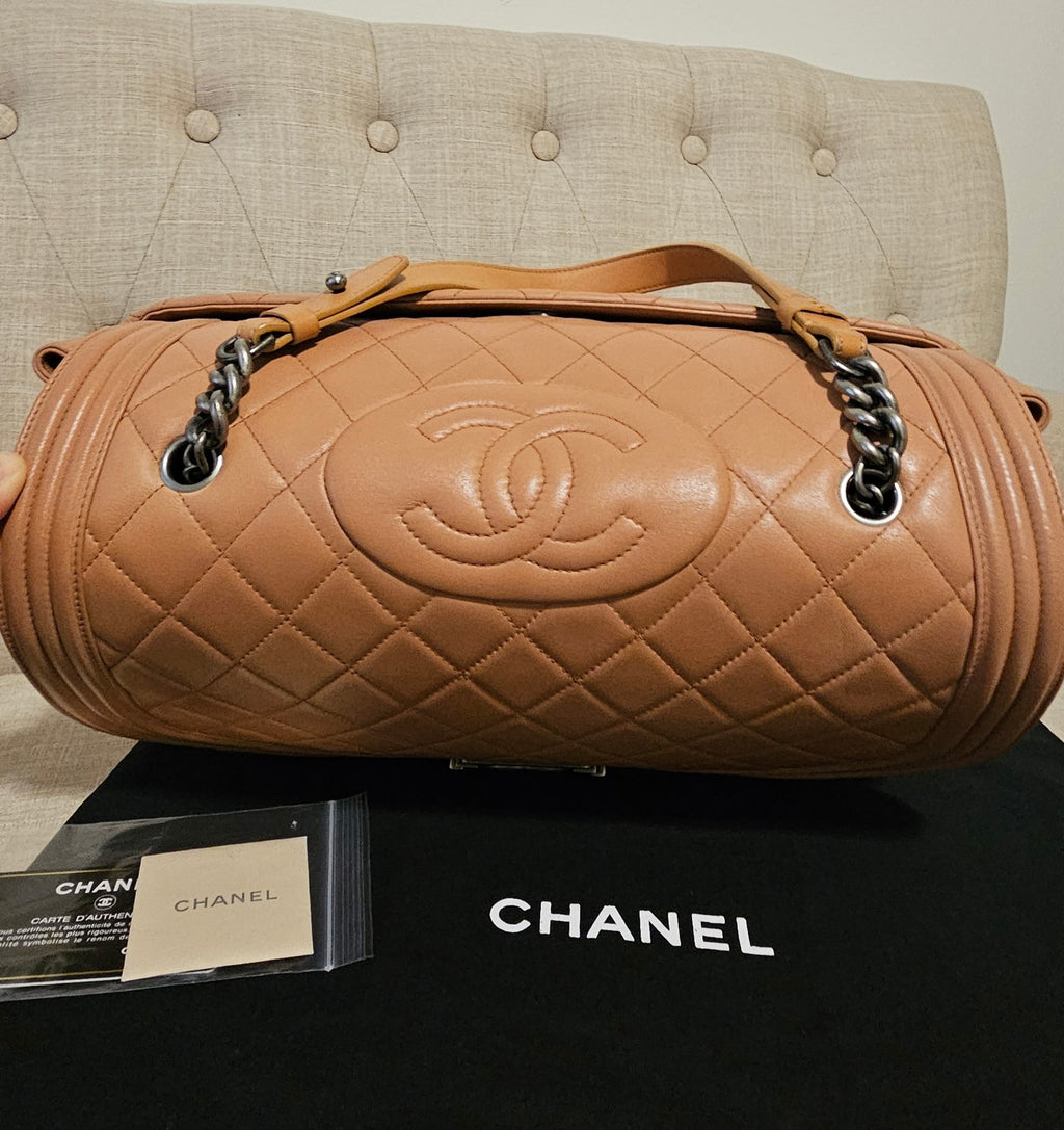 Authentic Chanel Boy Bag Beige Quilted Leather | Preloved Luxury Designer Handbag