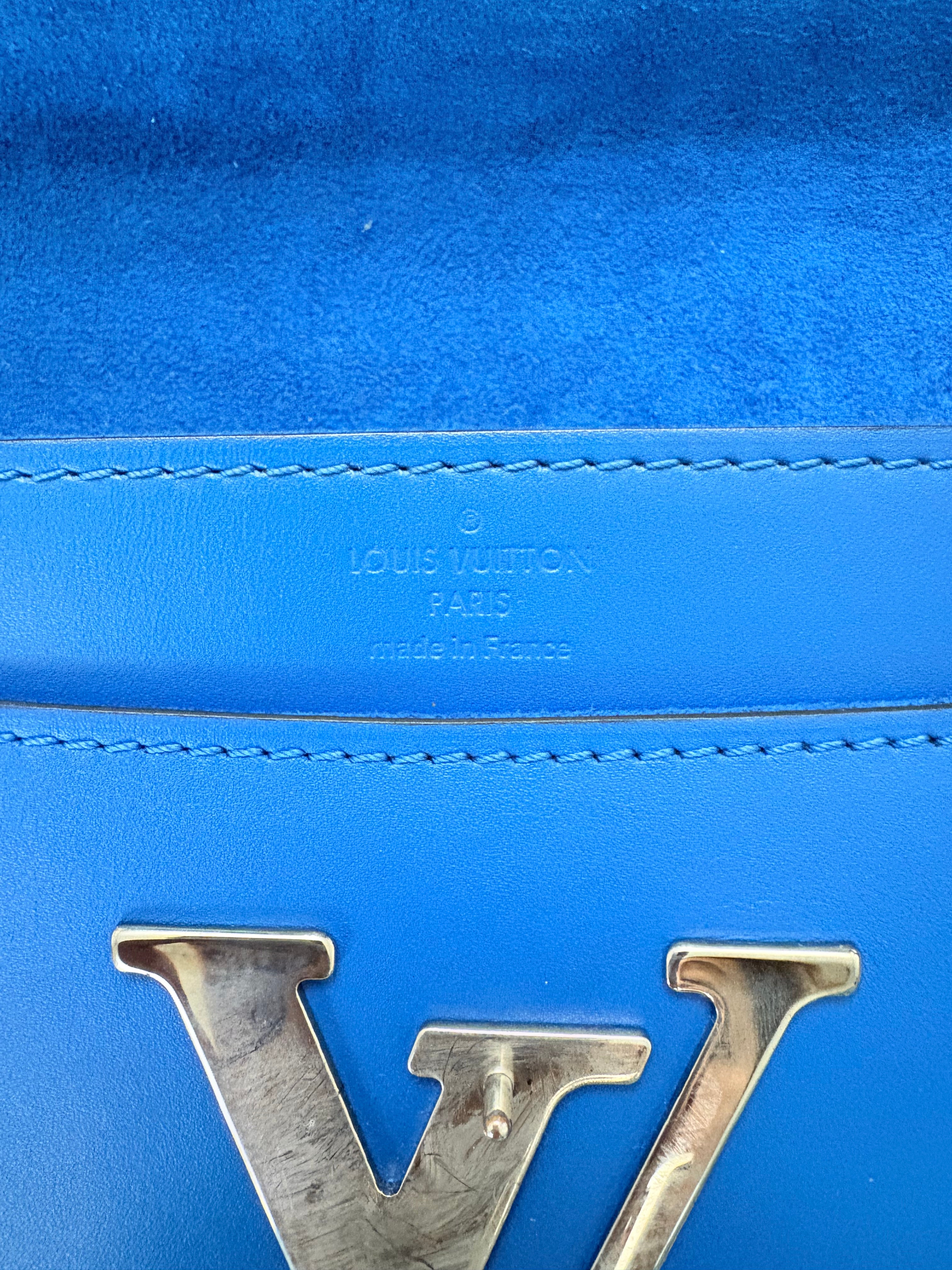 Louise Vuitton Blue Leather Small Bag with Metal Strap