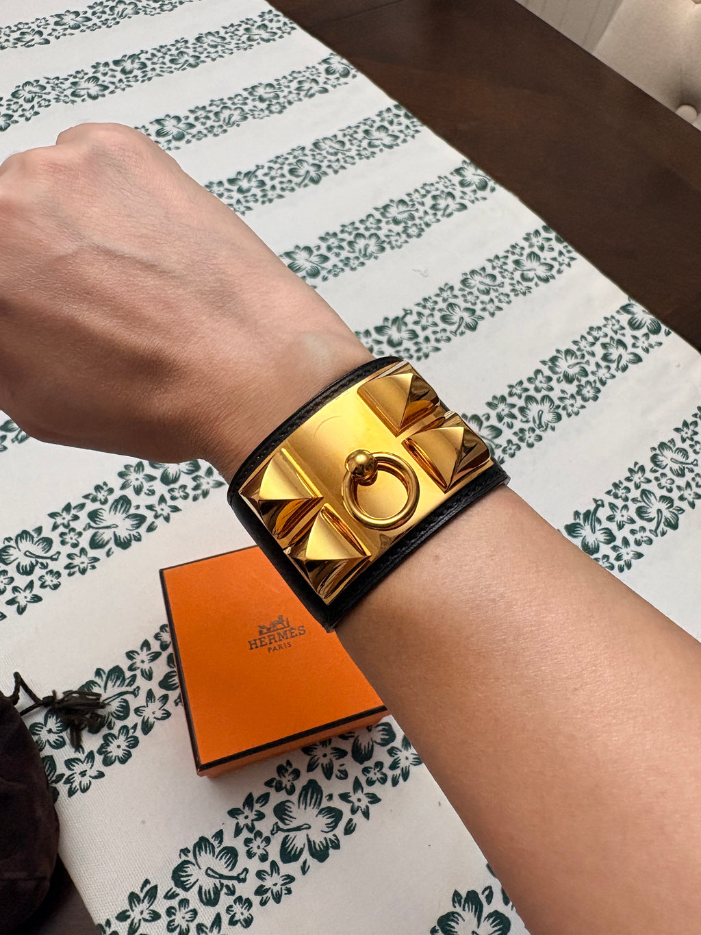 Authentic Hermès Collier de Chien (CDC) Bracelet Black Leather Gold Hardware | Pre-Loved Hermès Jewelry