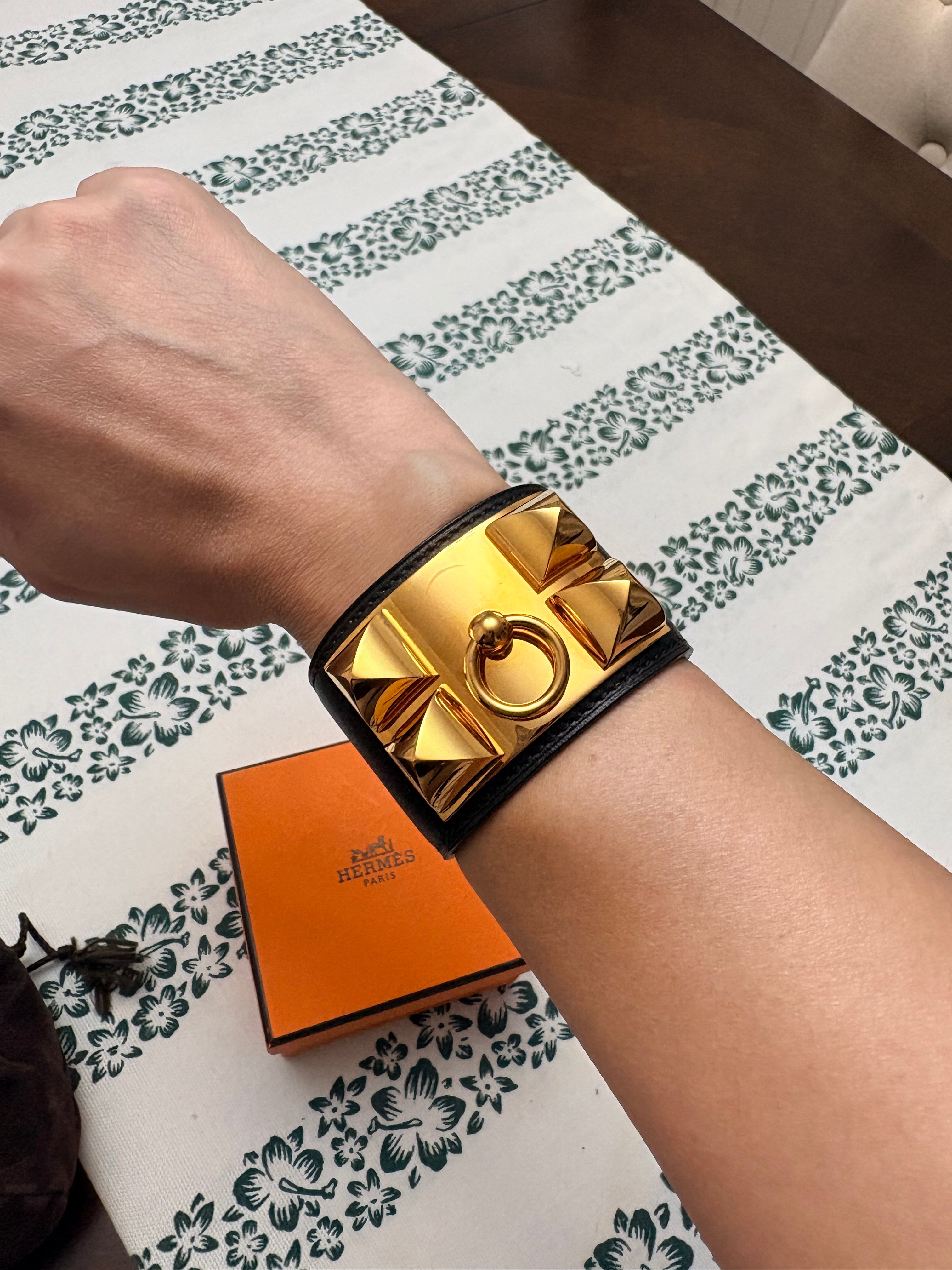 Authentic Hermès Collier de Chien (CDC) Bracelet Black Leather Gold Hardware | Pre-Loved Hermès Jewelry
