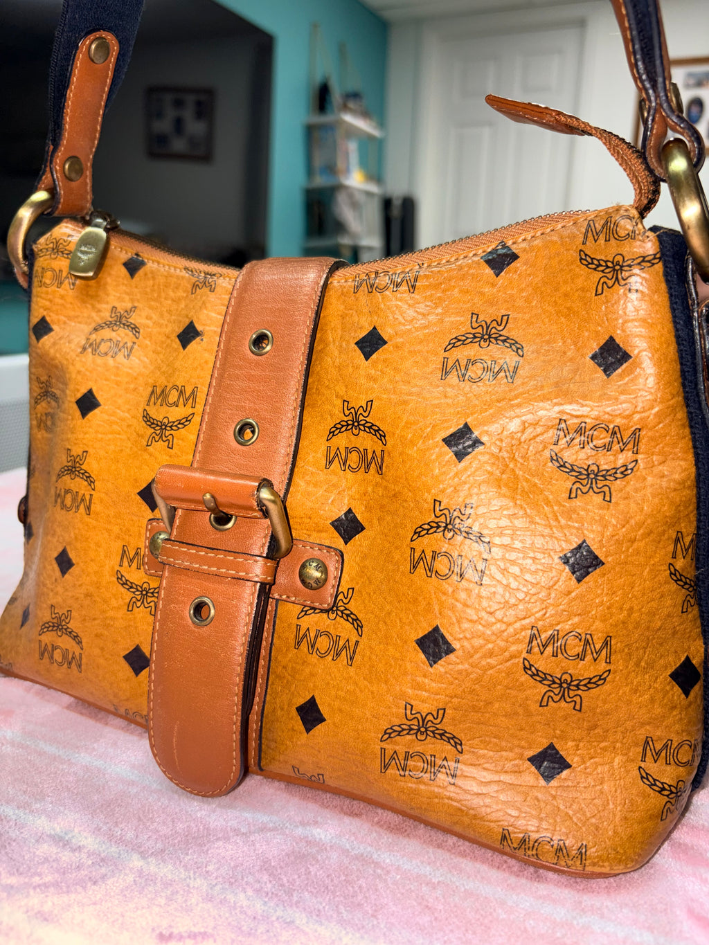 Authentic MCM Visetos Shoulder Bag Cognac Brown | Preloved Designer Handbag