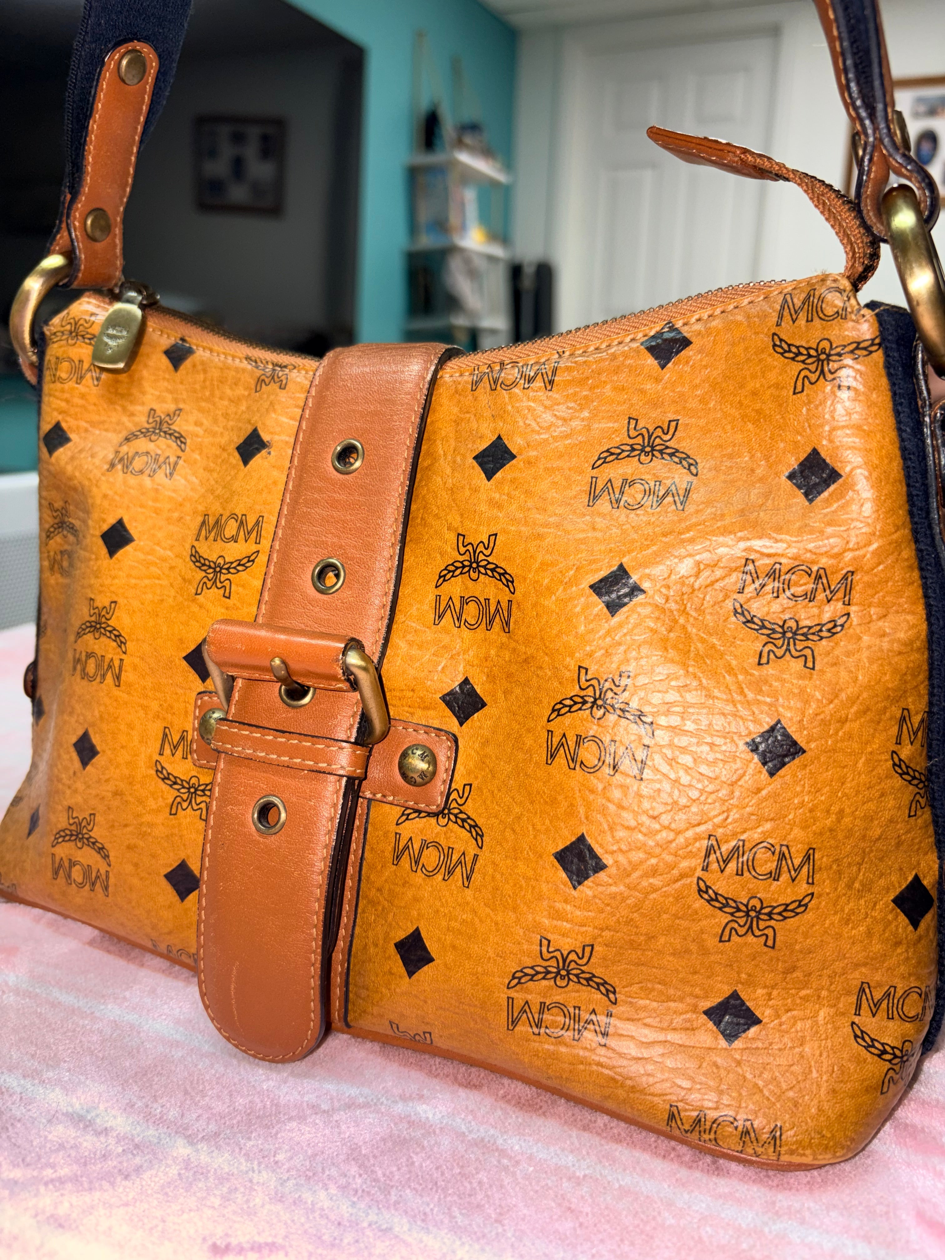 Authentic MCM Visetos Shoulder Bag Cognac Brown | Preloved Designer Handbag