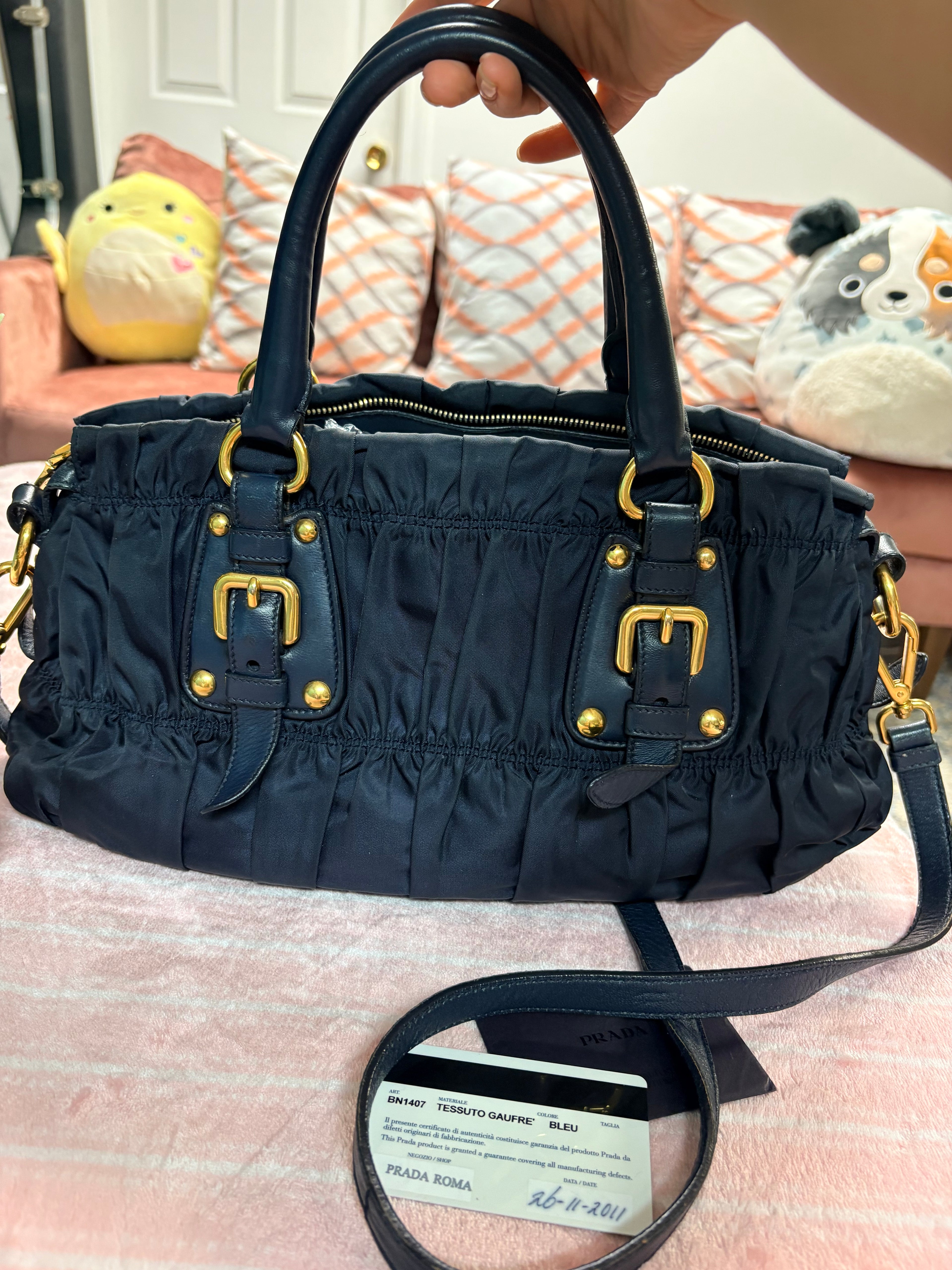 Prada Gauffre Satchel Bag with Sling for Crossbody